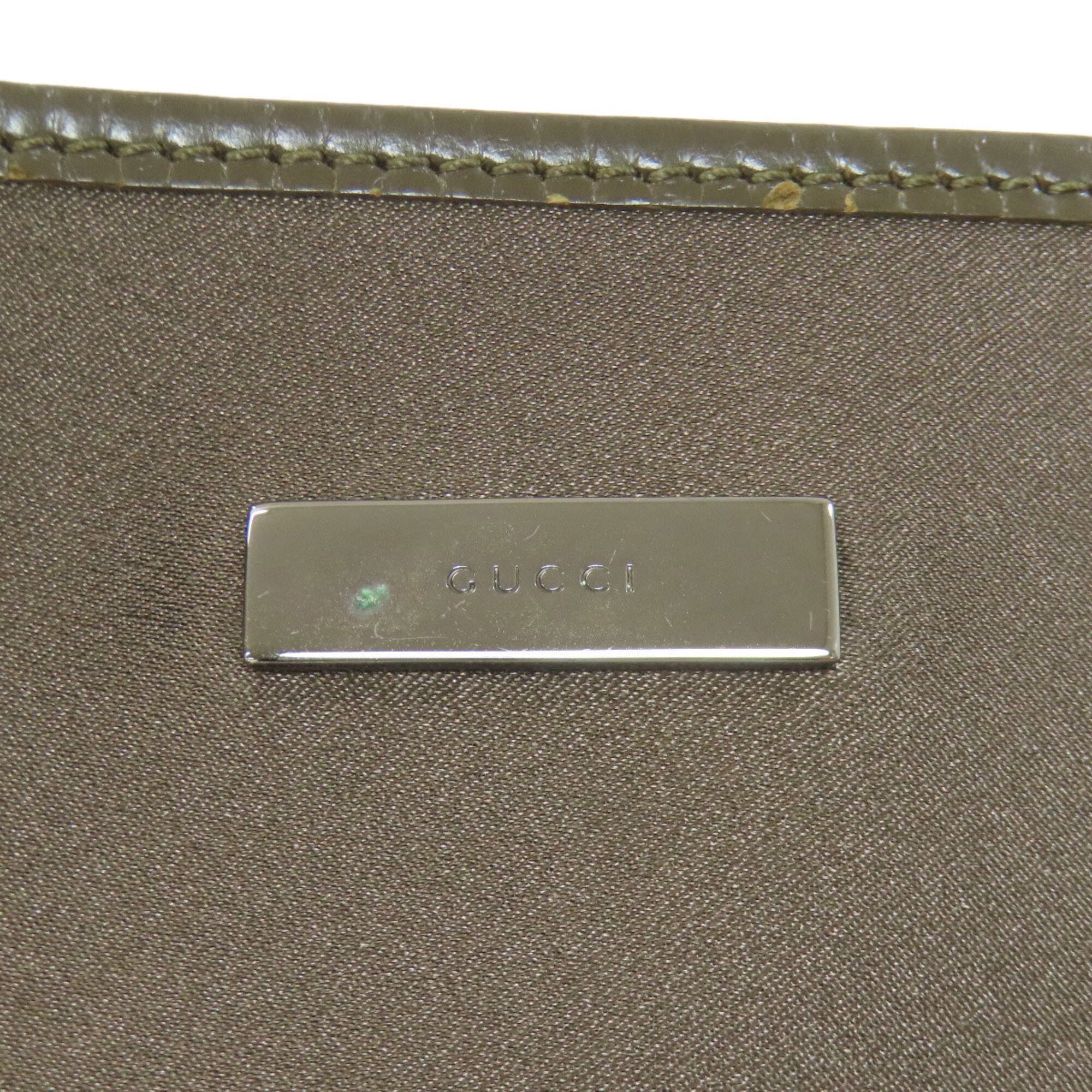 Gucci Khaki Brown Nylon Leather Tote Bag (Pre-Owned)