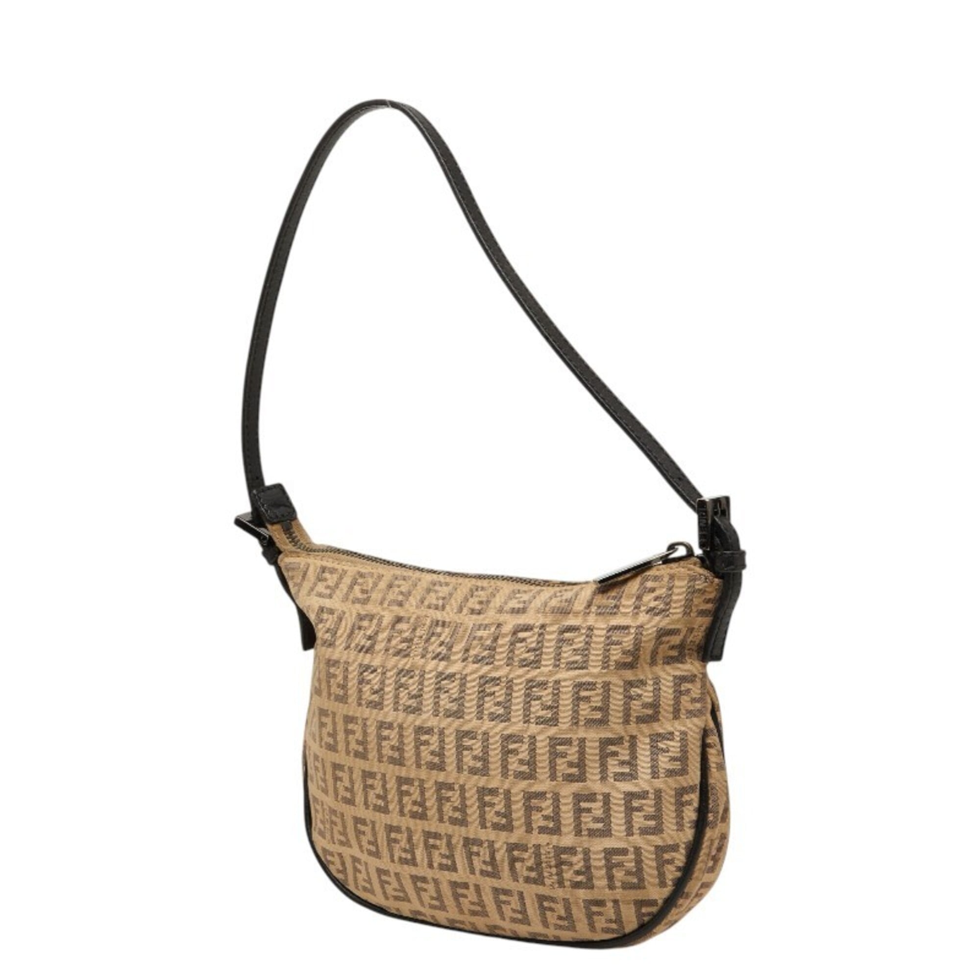 Fendi Beige Black Leather Canvas Handbag Shoulder Bag (Pre-Owned)