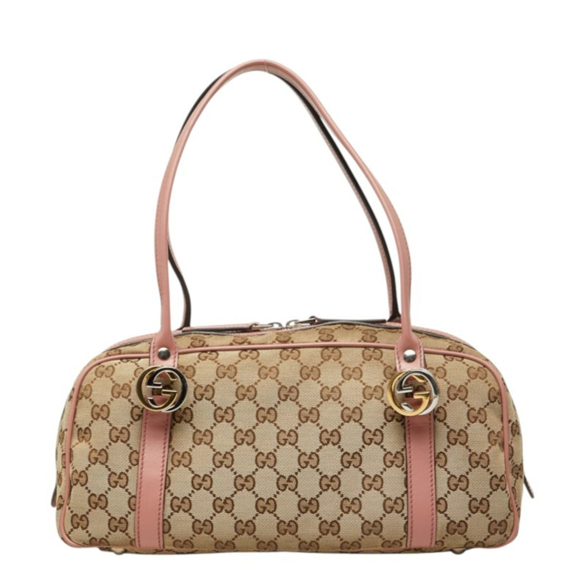 Gucci Beige Pink Canvas Leather Handbag (Pre-Owned)