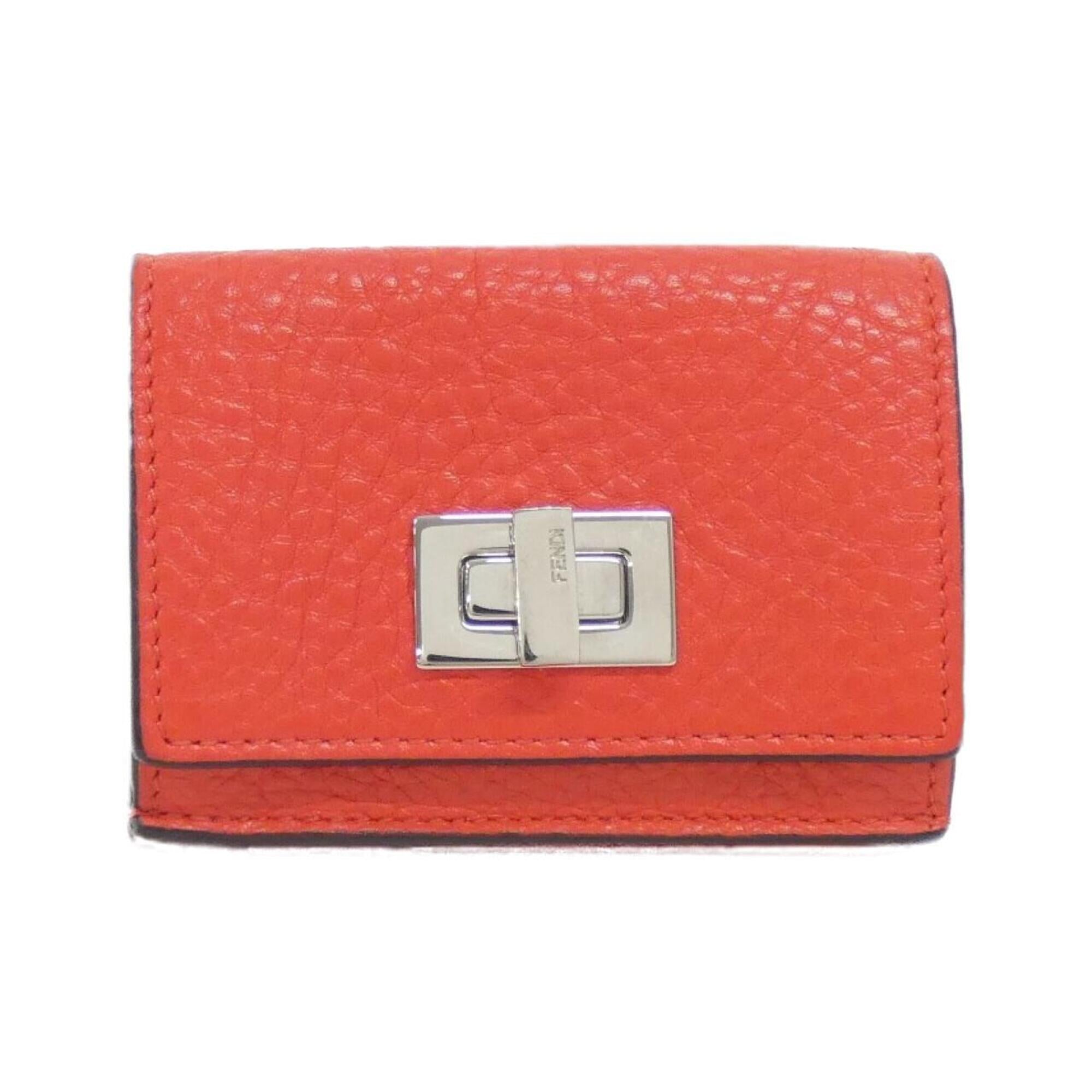 Fendi Red Color Leather Wallet (Tri-Fold) (Pre-Owned)