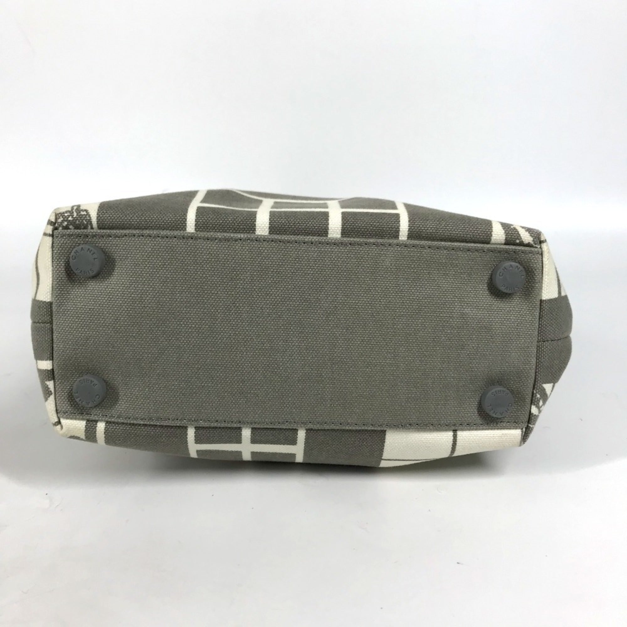 Chanel Gray White Canvas Handbag Shoulder Bag Tote Bag (Pre-Owned)