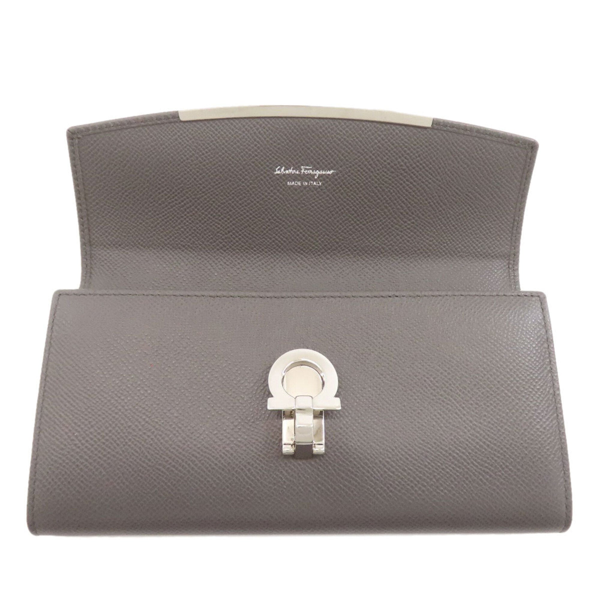 Salvatore Ferragamo Gray Leather Long Wallet (Bi-Fold) (Pre-Owned)