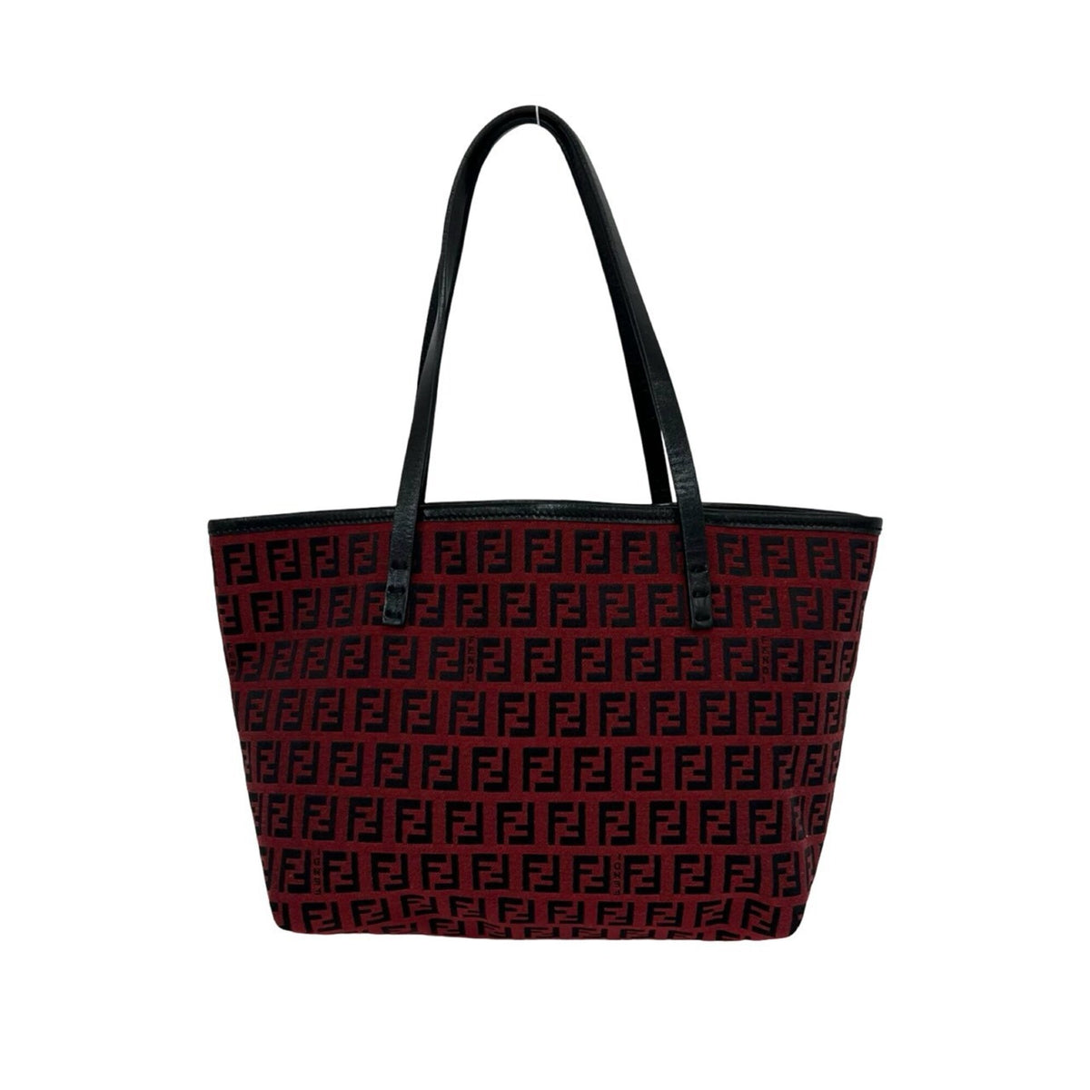 Fendi Black Red Color Canvas Leather Handbag Pouch Tote Bag (Pre-Owned)