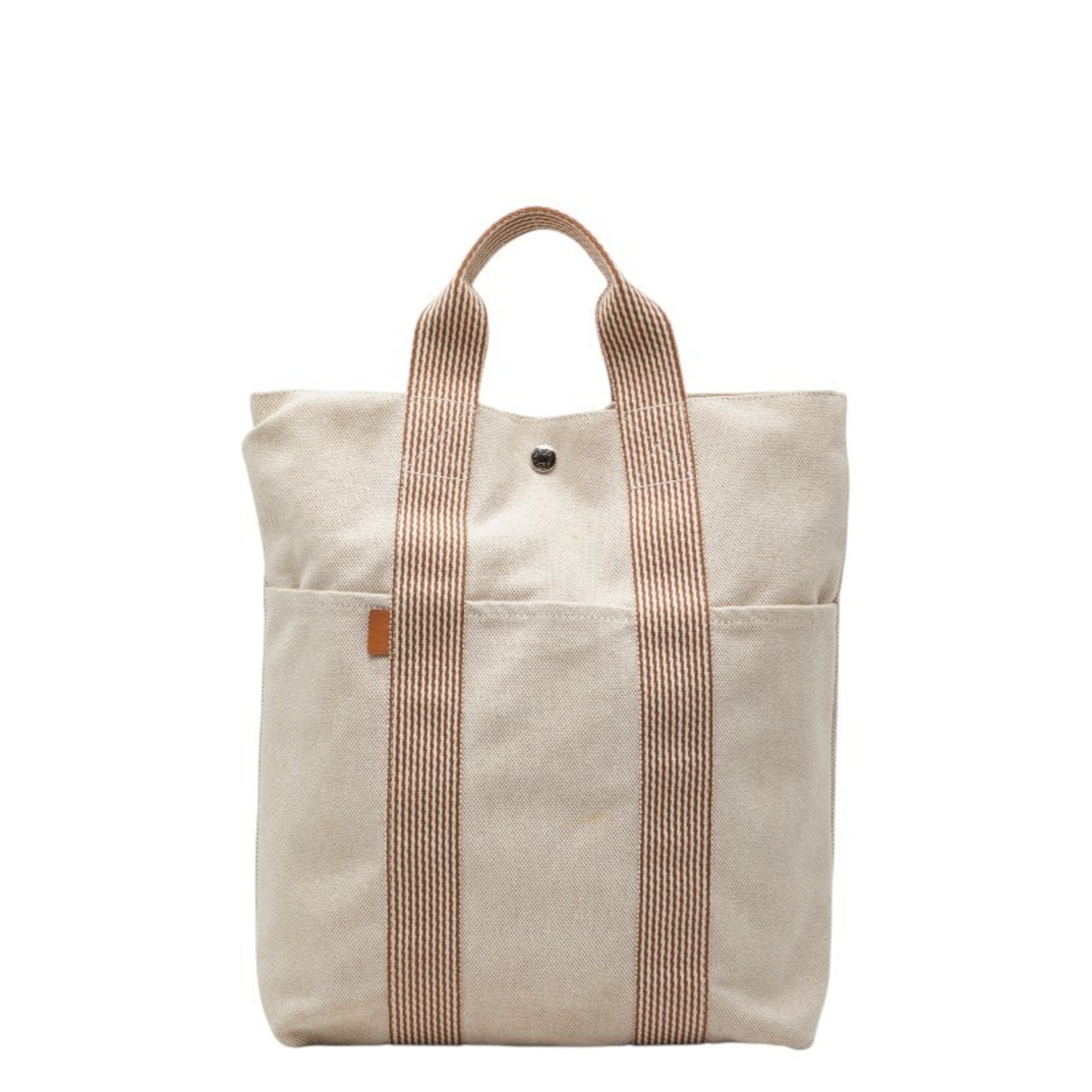Hermes Beige Brown Canvas Handbag Tote Bag (Pre-Owned)