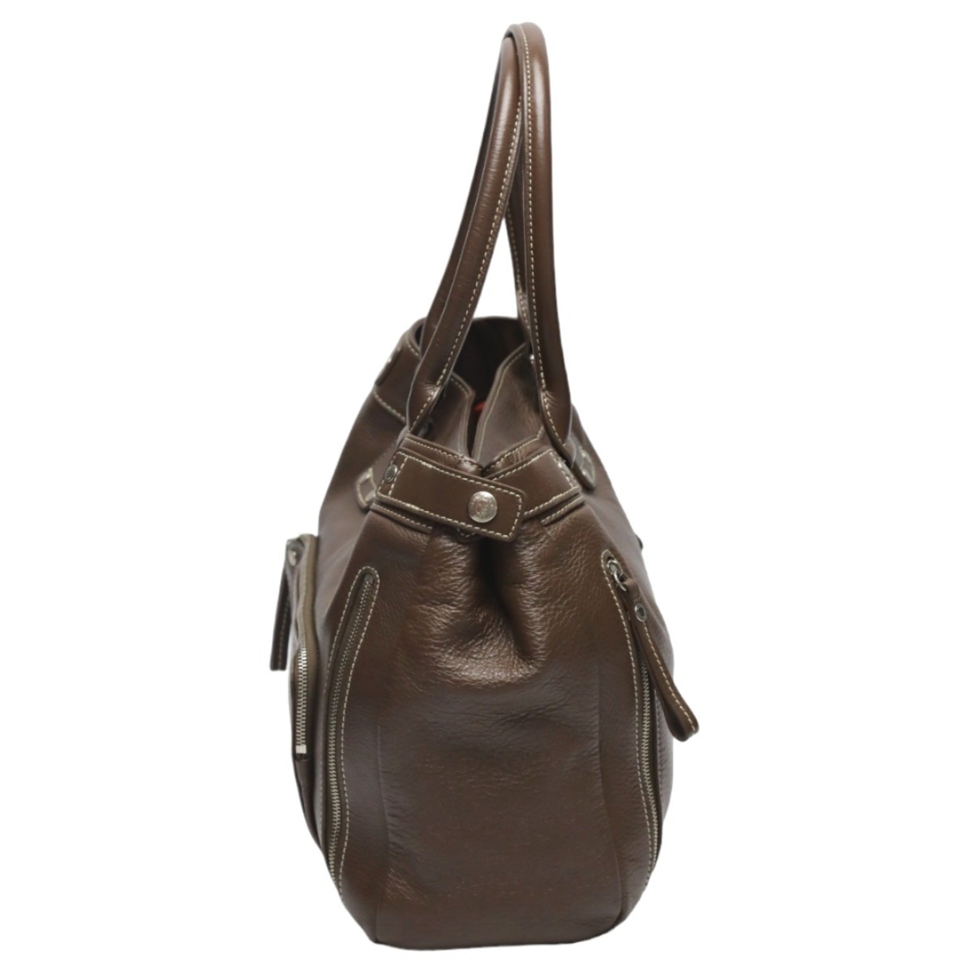 Longchamp Brown Leather Handbag Tote Bag (Pre-Owned)
