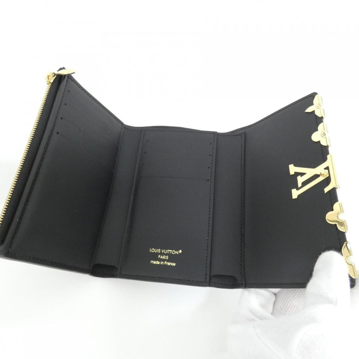 Louis Vuitton Black Leather Wallet (Tri-Fold) (Pre-Owned)