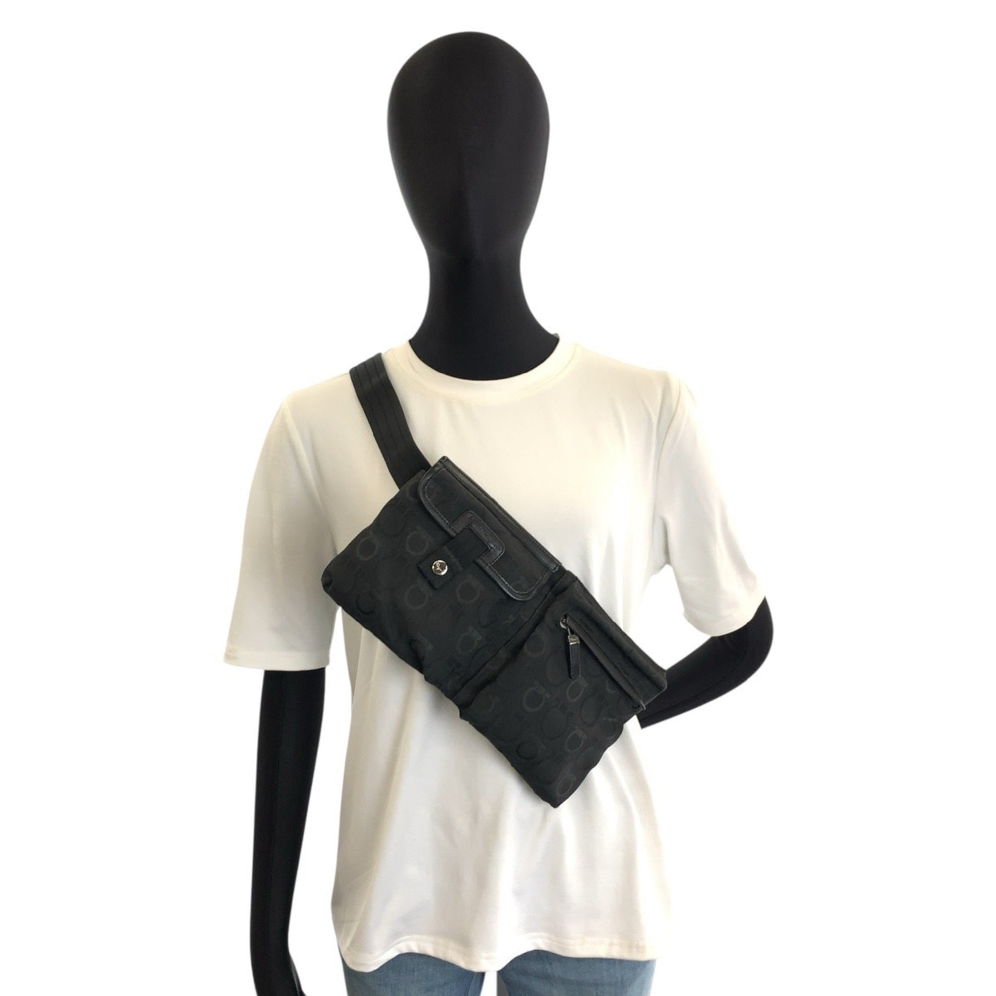 Salvatore Ferragamo Black Canvas Sling Bag (Pre-Owned)