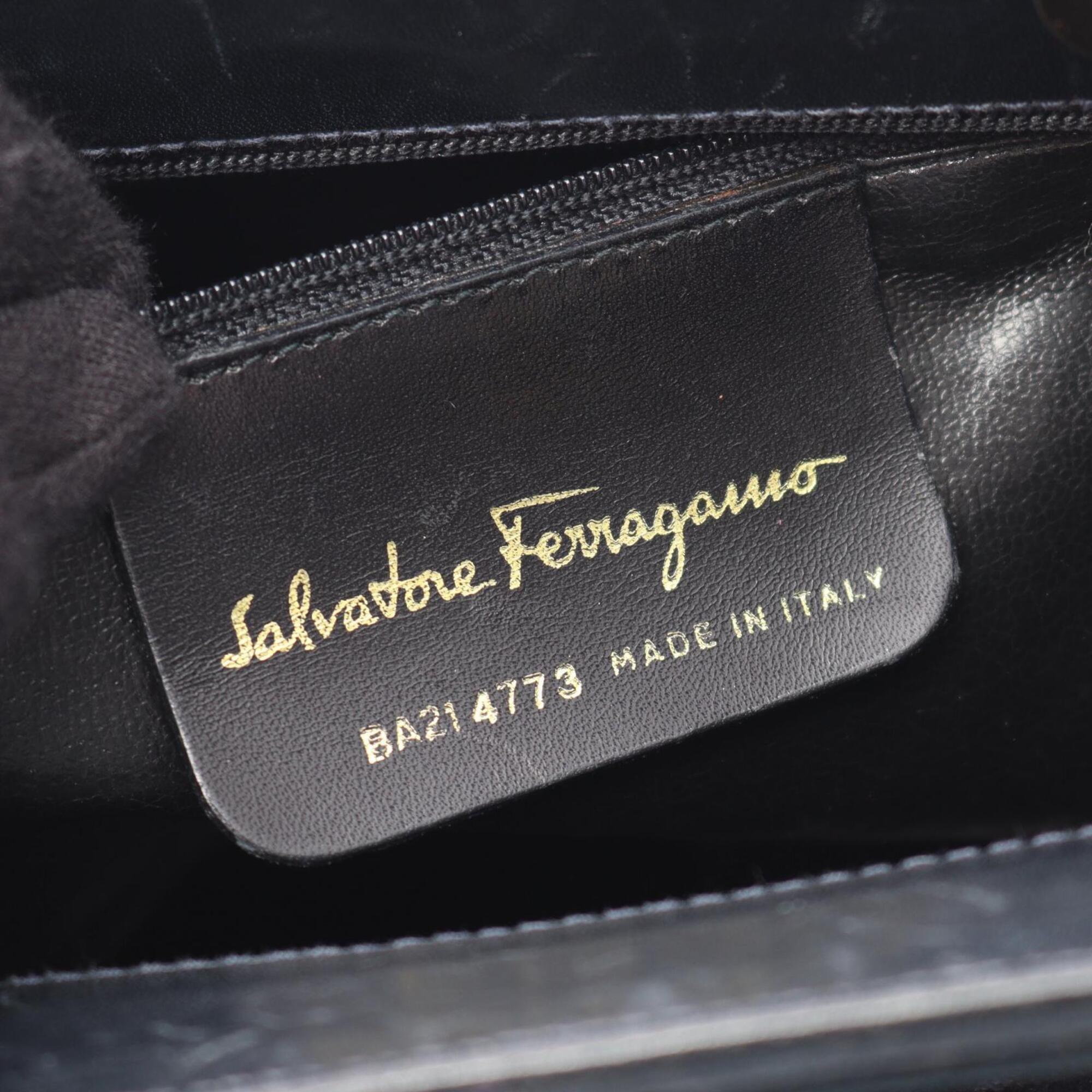 Salvatore Ferragamo Black Leather Suede Handbag Shoulder Bag (Pre-Owned)