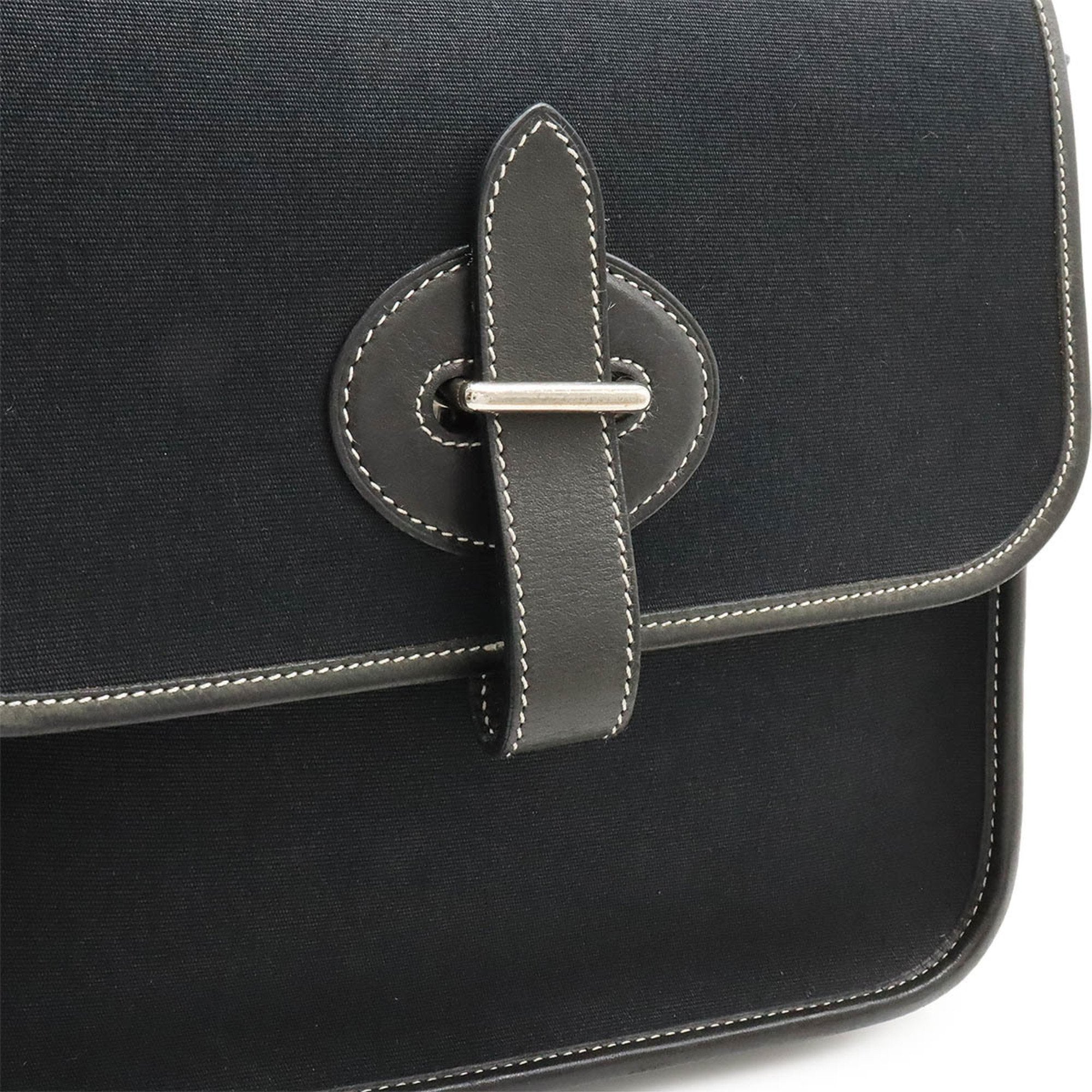 Hermes Buenaventura Black Toile Officier Leather Shoulder Bag (Pre-Owned)