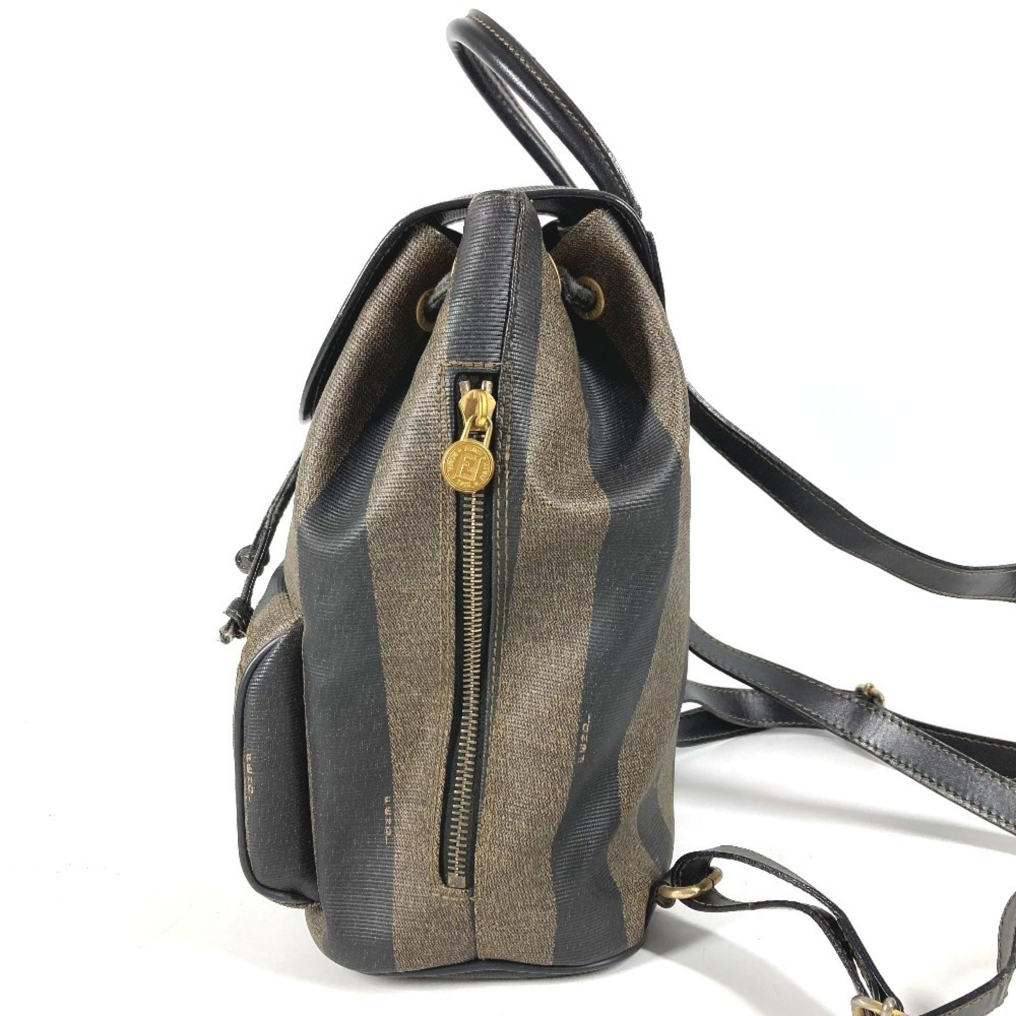 Fendi Pequin Black Khaki Pvc Leather Backpack (Pre-Owned)