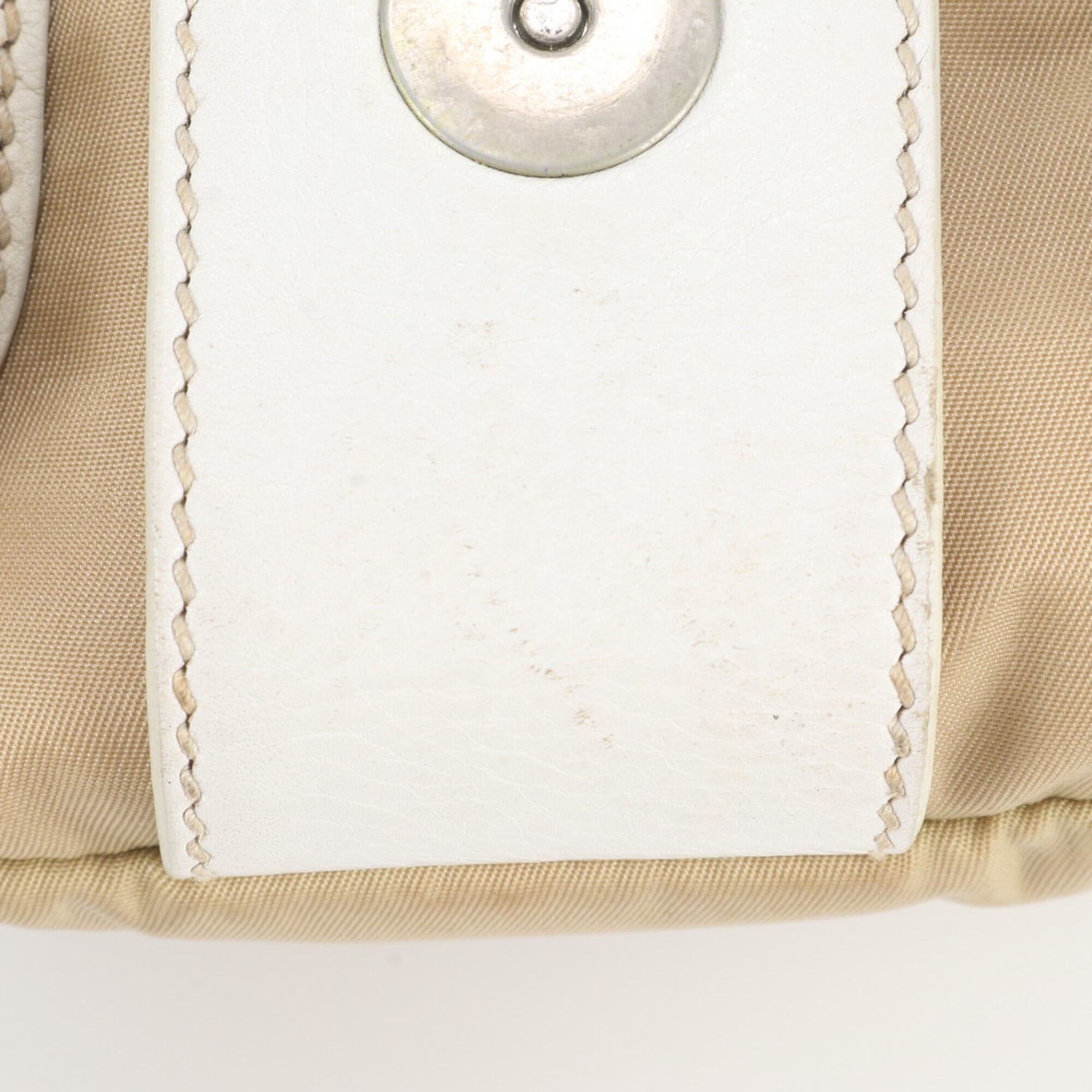 Prada Beige White Leather Nylon Messenger Bag Shoulder Bag (Pre-Owned)