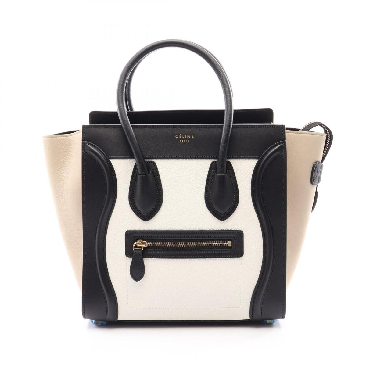 Celine Beige Black White Leather Suede Handbag Tote Bag (Pre-Owned)