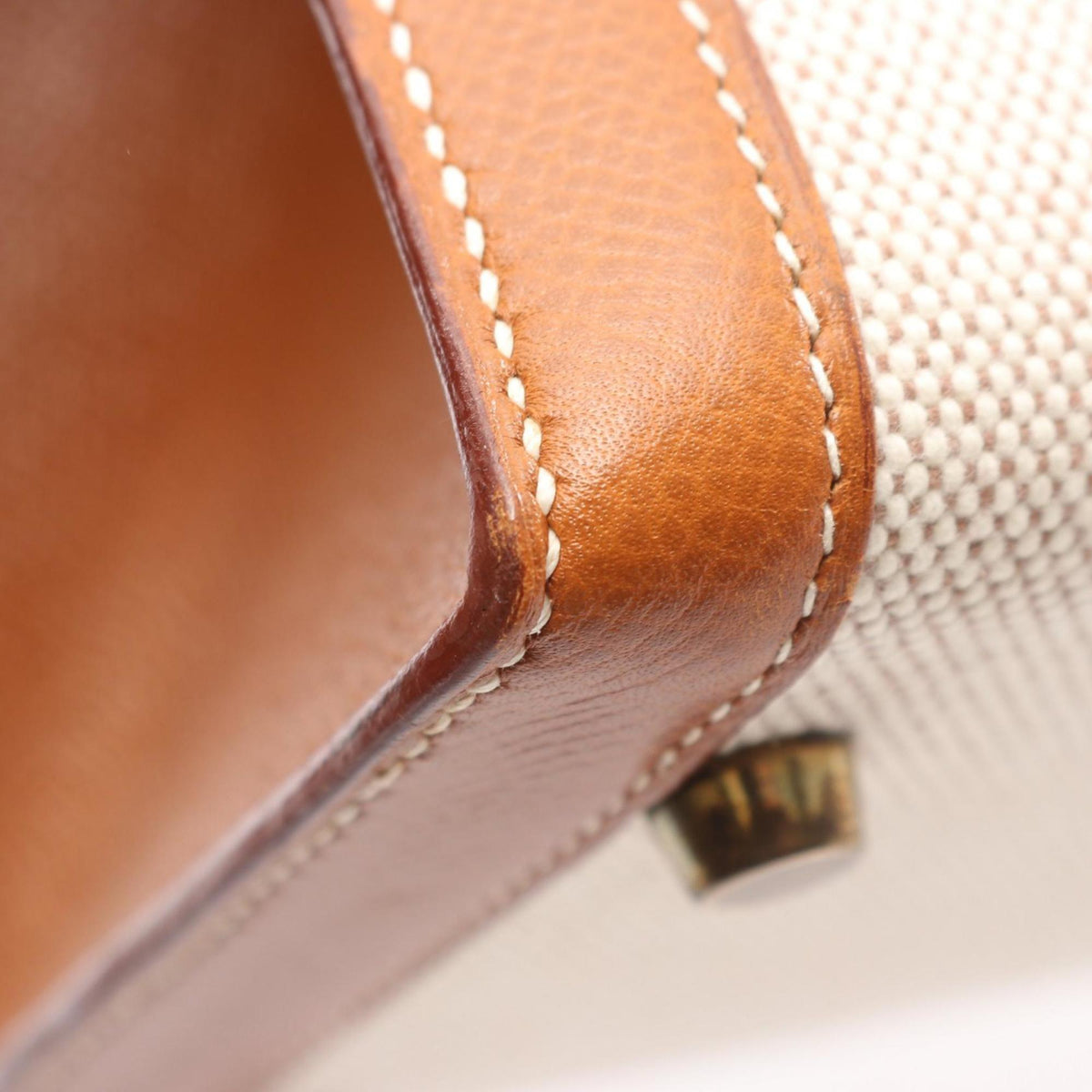 Hermes Beige Brown Canvas Leather Handbag (Pre-Owned)