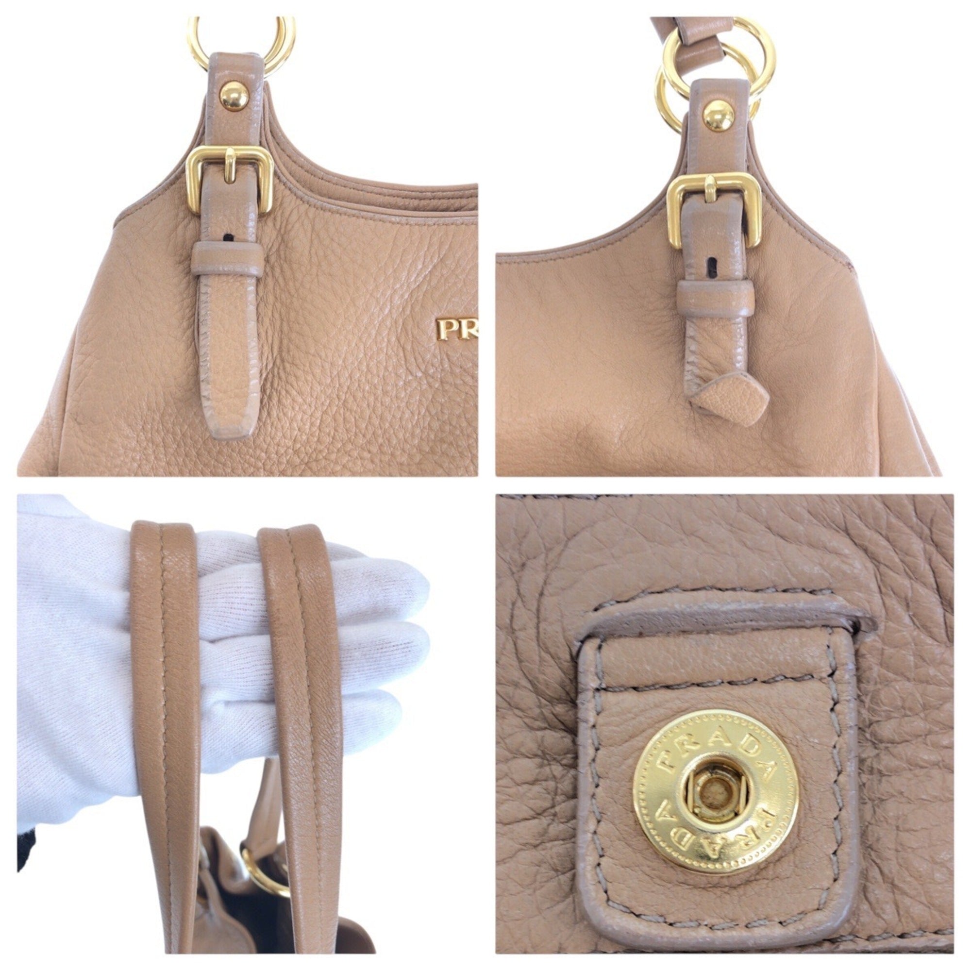 Prada Beige Leather Shoulder Bag (Pre-Owned)
