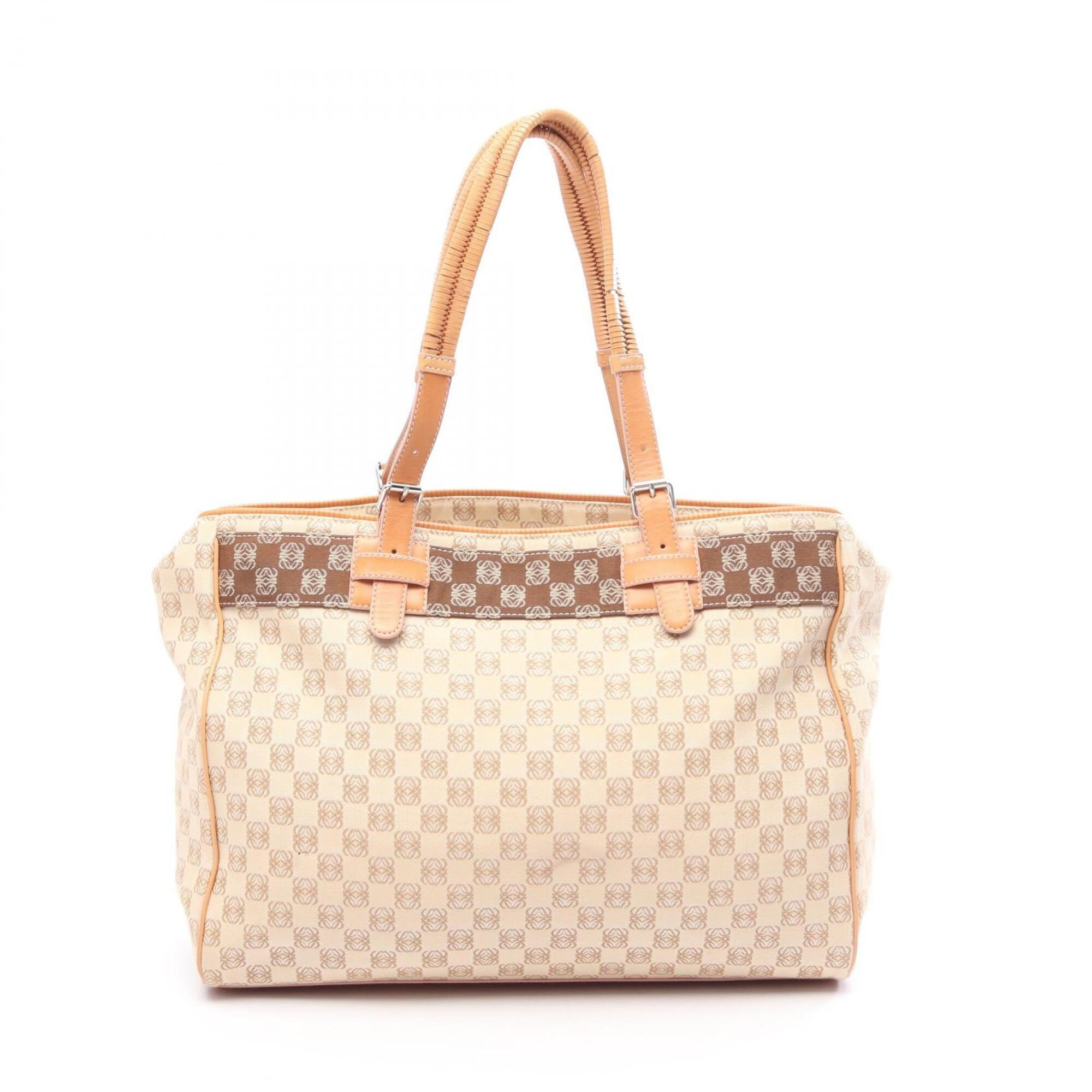 Loewe Beige Brown Canvas Leather Handbag Tote Bag (Pre-Owned)
