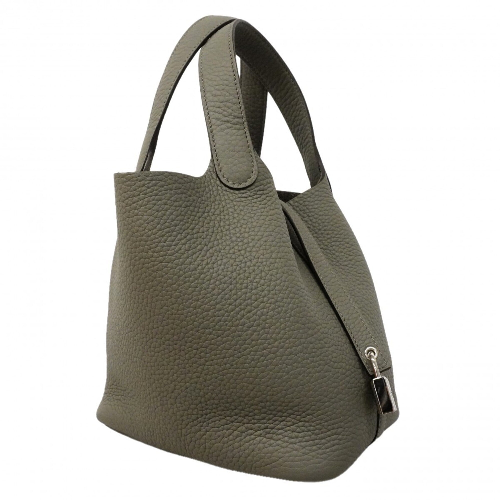 Hermes Gray Taurillon Clemence Leather Handbag (Pre-Owned)
