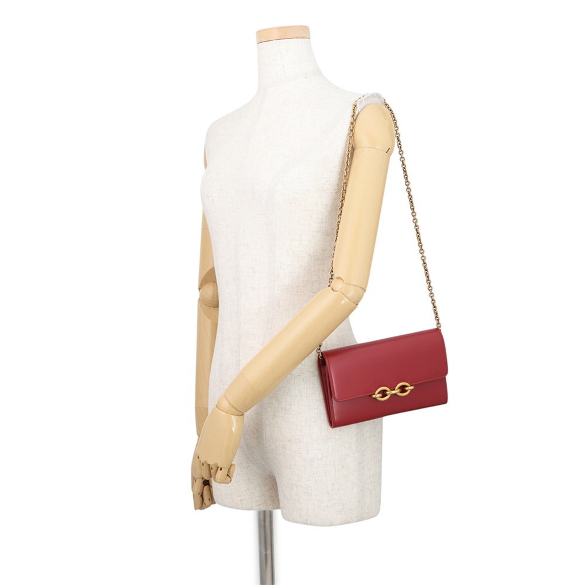 Yves Saint Laurent Red Color Leather Chain/Shoulder Wallet (Pre-Owned)