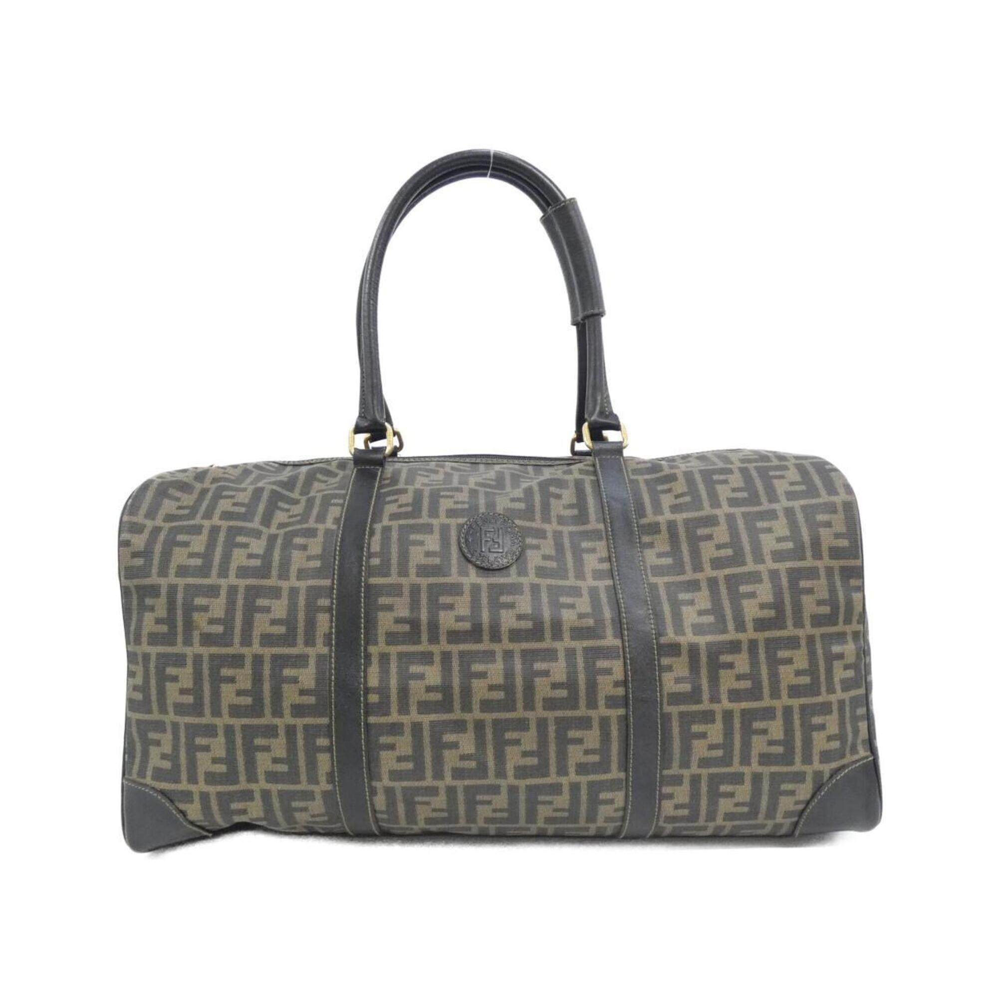 Fendi Black Brown Coated Canvas Boston Bag (Pre-Owned)