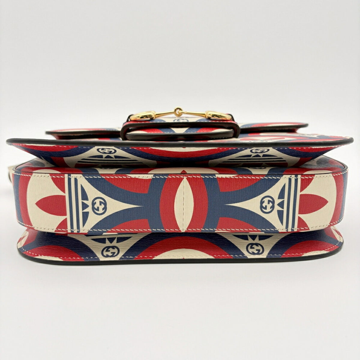 Gucci Horsebit Ivory Navy Red Color Leather Shoulder Bag (Pre-Owned)