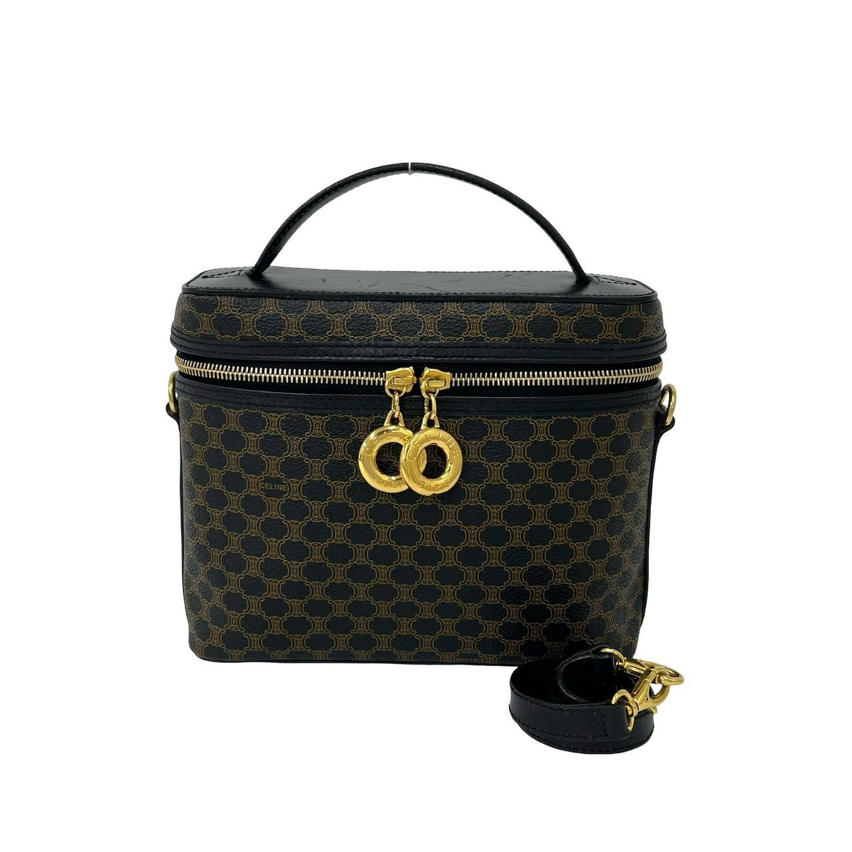 Celine Black Leather Pvc Handbag Shoulder Bag Vanity Bag (Pre-Owned)