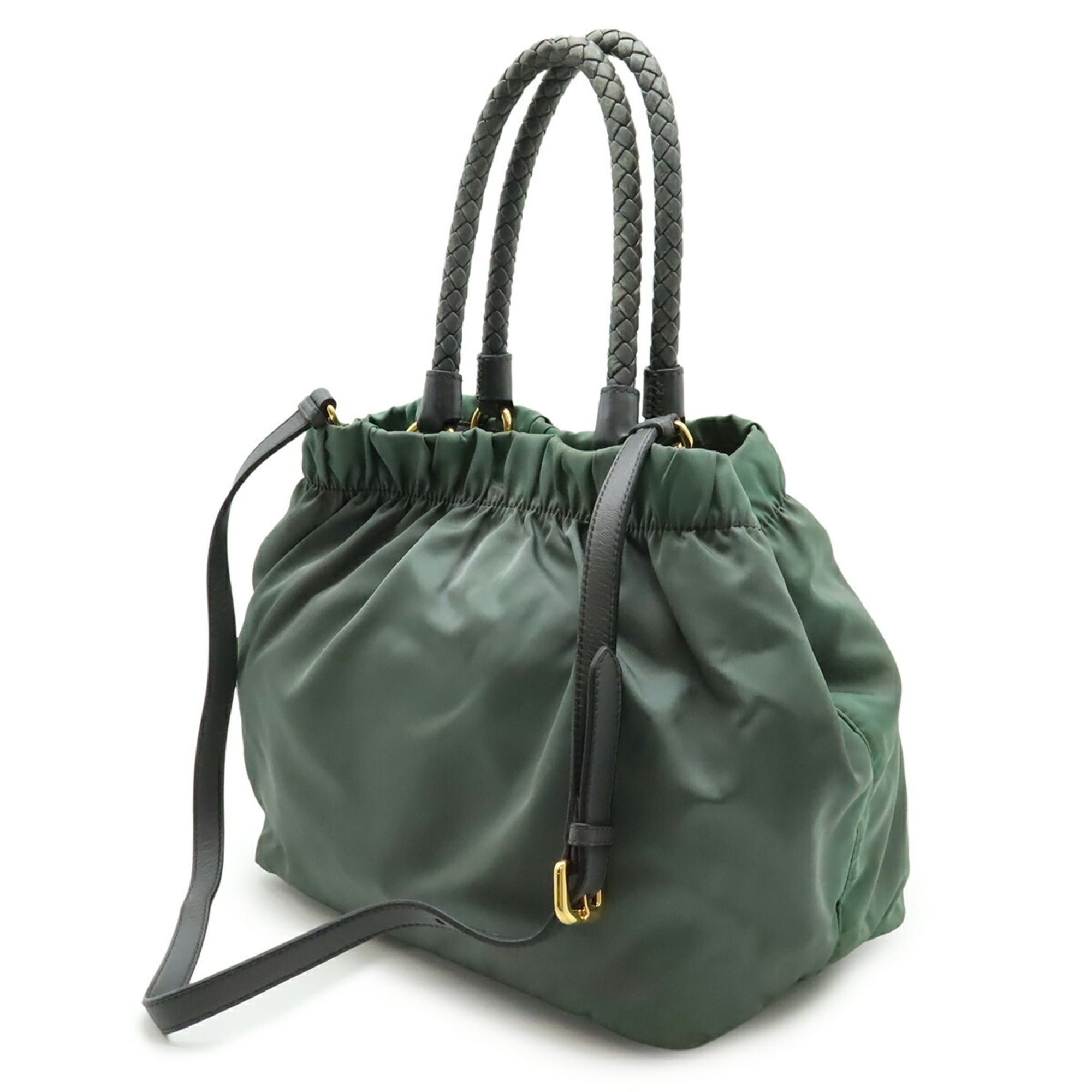 Prada Gray Nylon Leather Handbag Shoulder Bag (Pre-Owned)