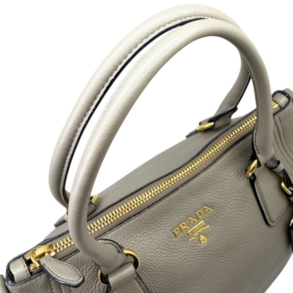 Prada Grayish Leather Handbag Shoulder Bag (Pre-Owned)