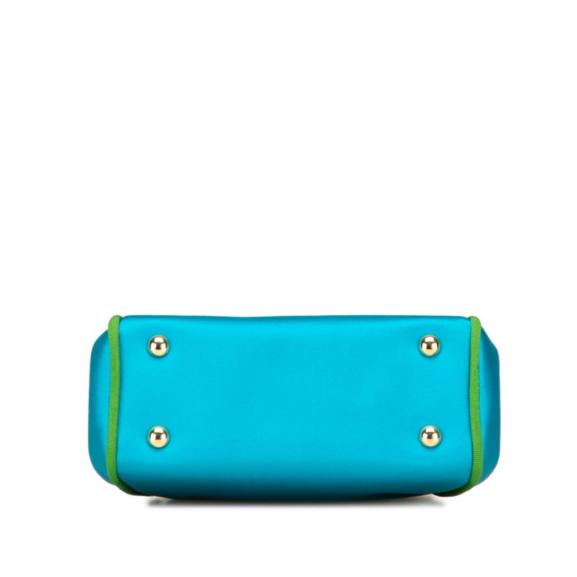 Christian Dior Green Blue Green Canvas Satin Handbag Shoulder Bag (Pre-Owned)