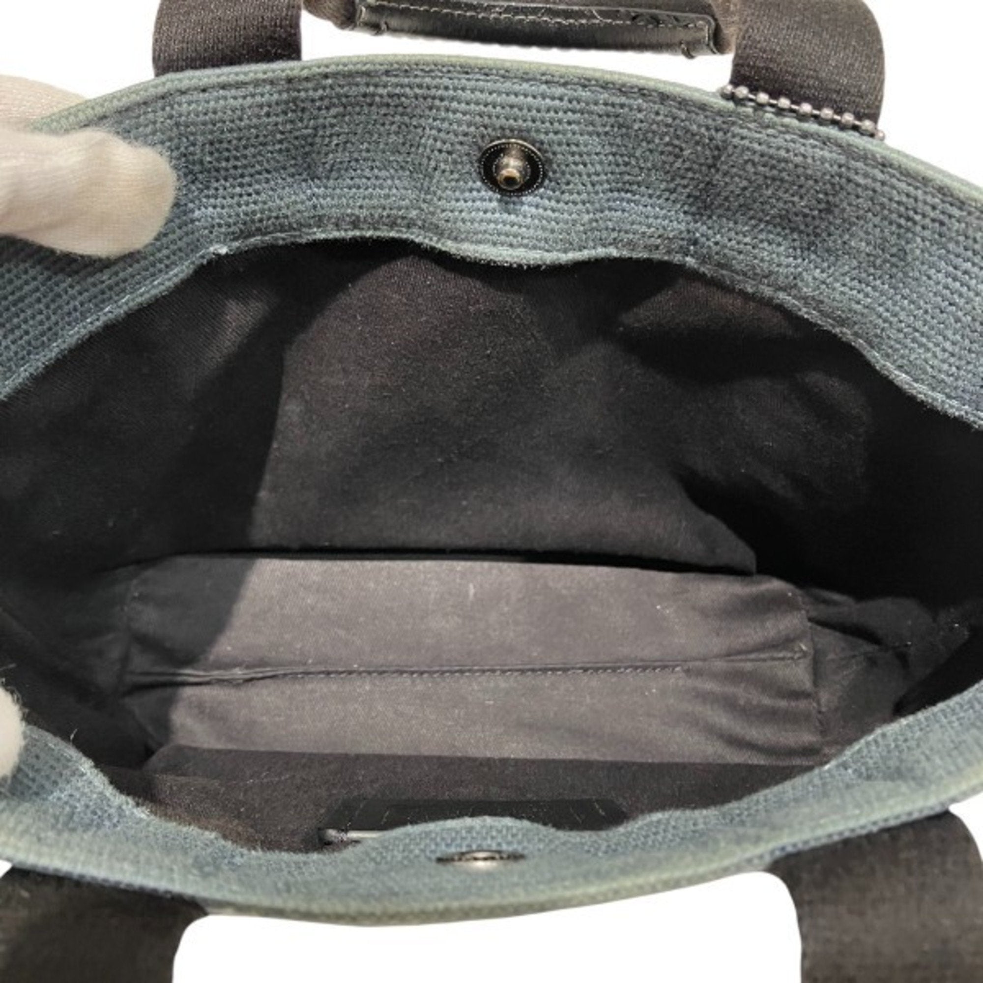 Coach Black Navy Canvas Leather Handbag Shoulder Bag (Pre-Owned)