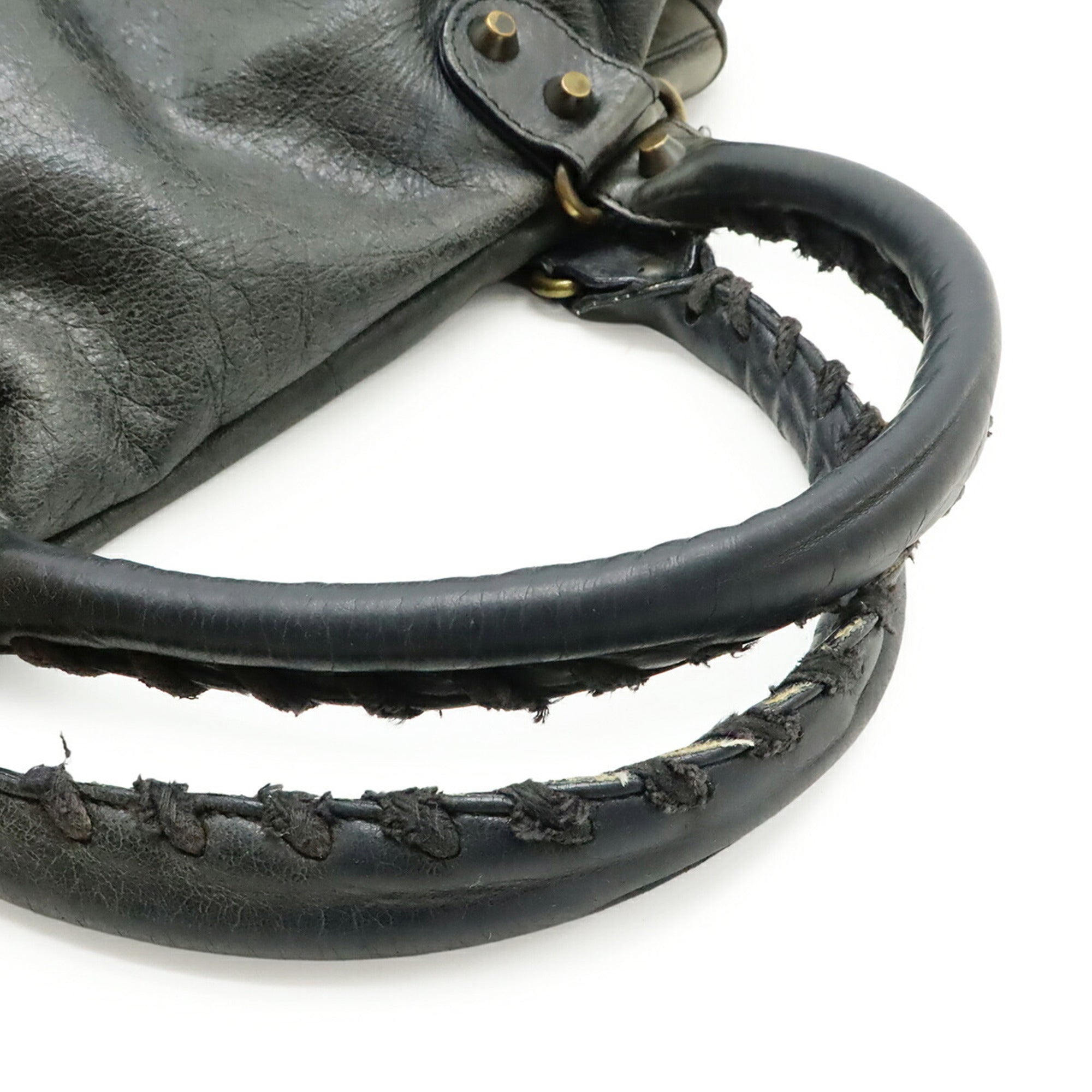 Balenciaga Dark Gray Leather Handbag Shoulder Bag (Pre-Owned)