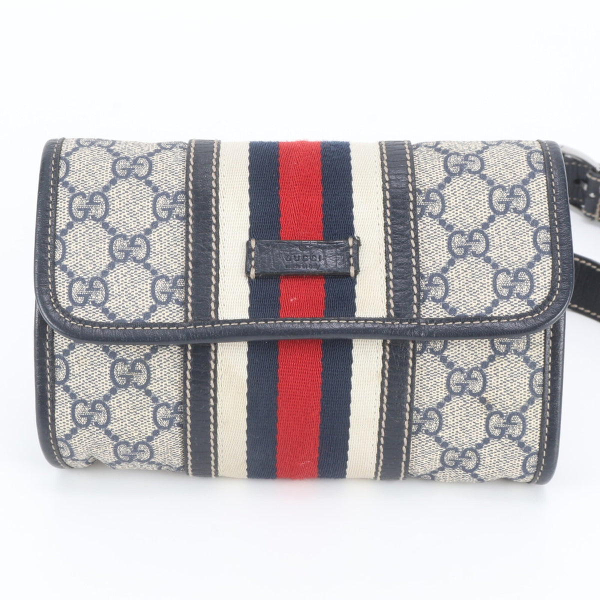 Gucci Navy Leather Coated Canvas Pouch Sling Bag (Pre-Owned)