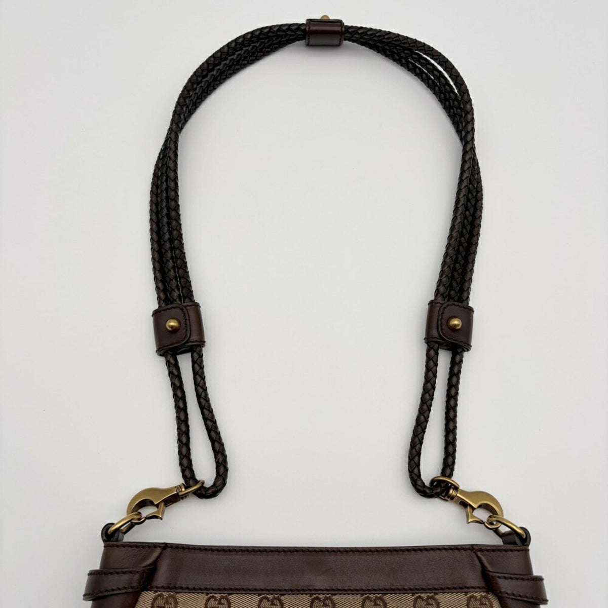 Gucci Gg Canvas Beige Dark Brown Gg Canvas Leather Shoulder Bag (Pre-Owned)