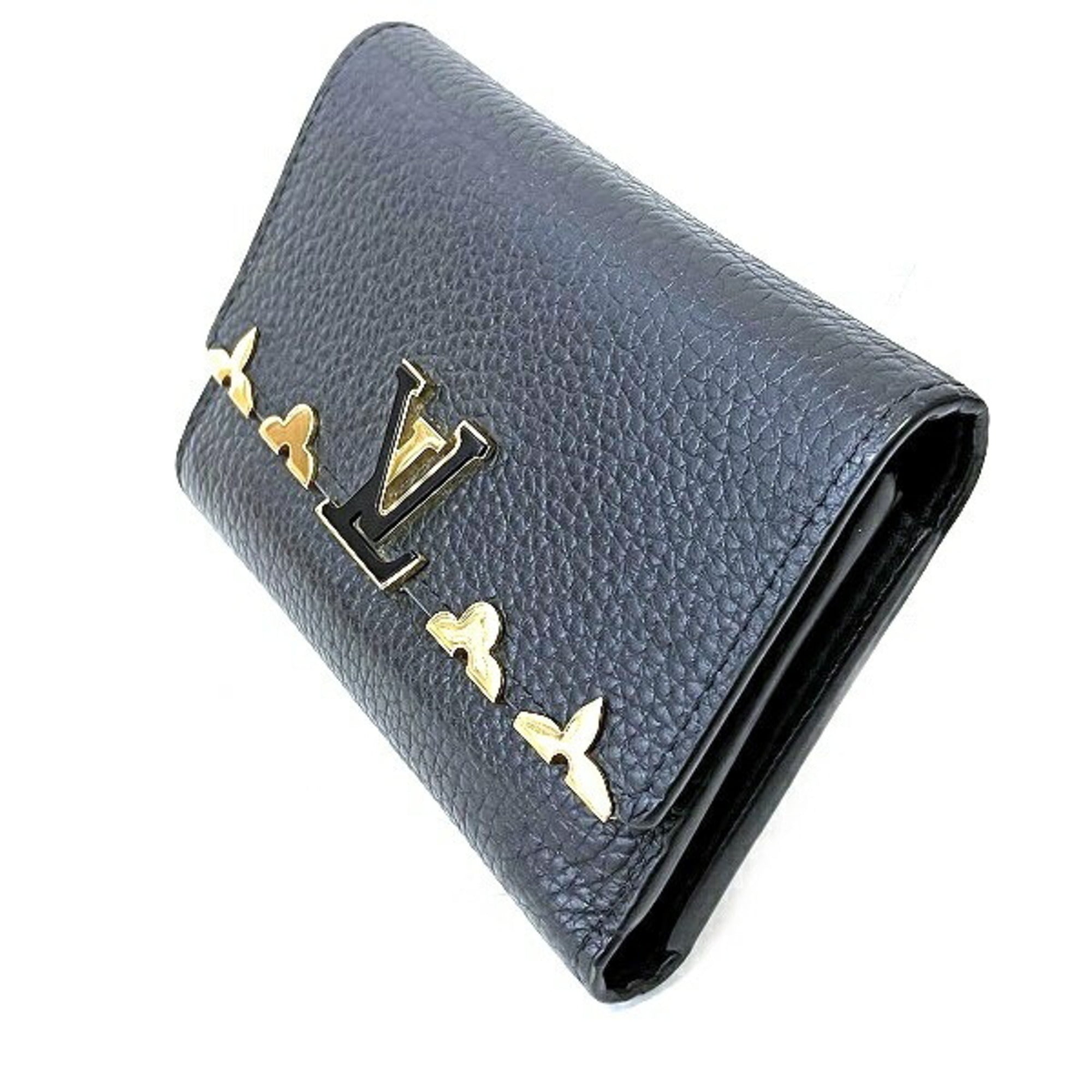 Louis Vuitton Noir Leather Wallet (Tri-Fold) (Pre-Owned)