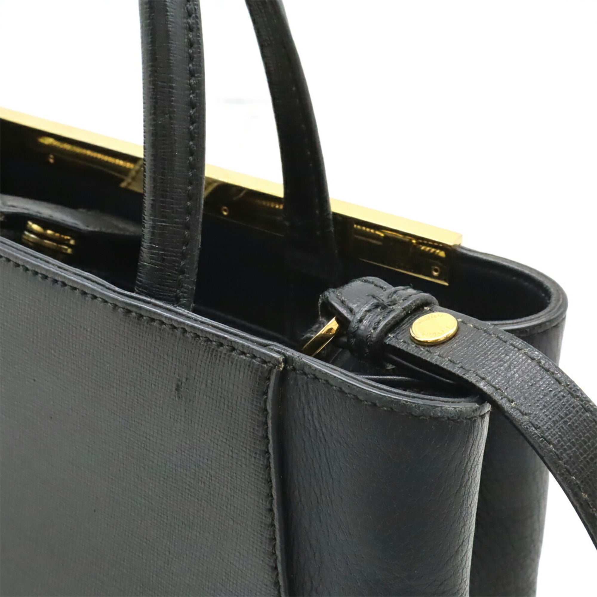 Fendi 2Jours Black Leather Handbag Shoulder Bag Tote Bag (Pre-Owned)