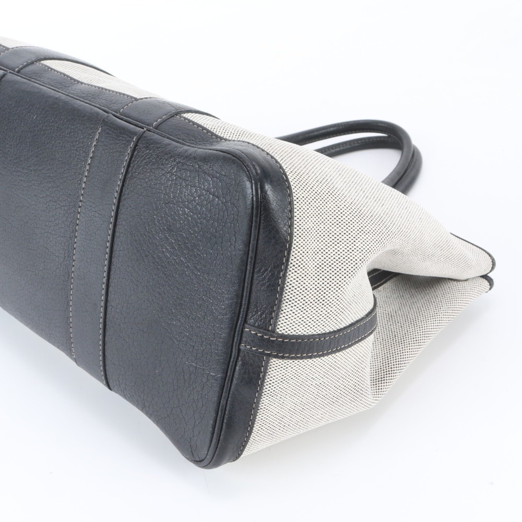 Hermes Beige Black Leather Canvas Handbag Shoulder Bag Tote Bag (Pre-Owned)