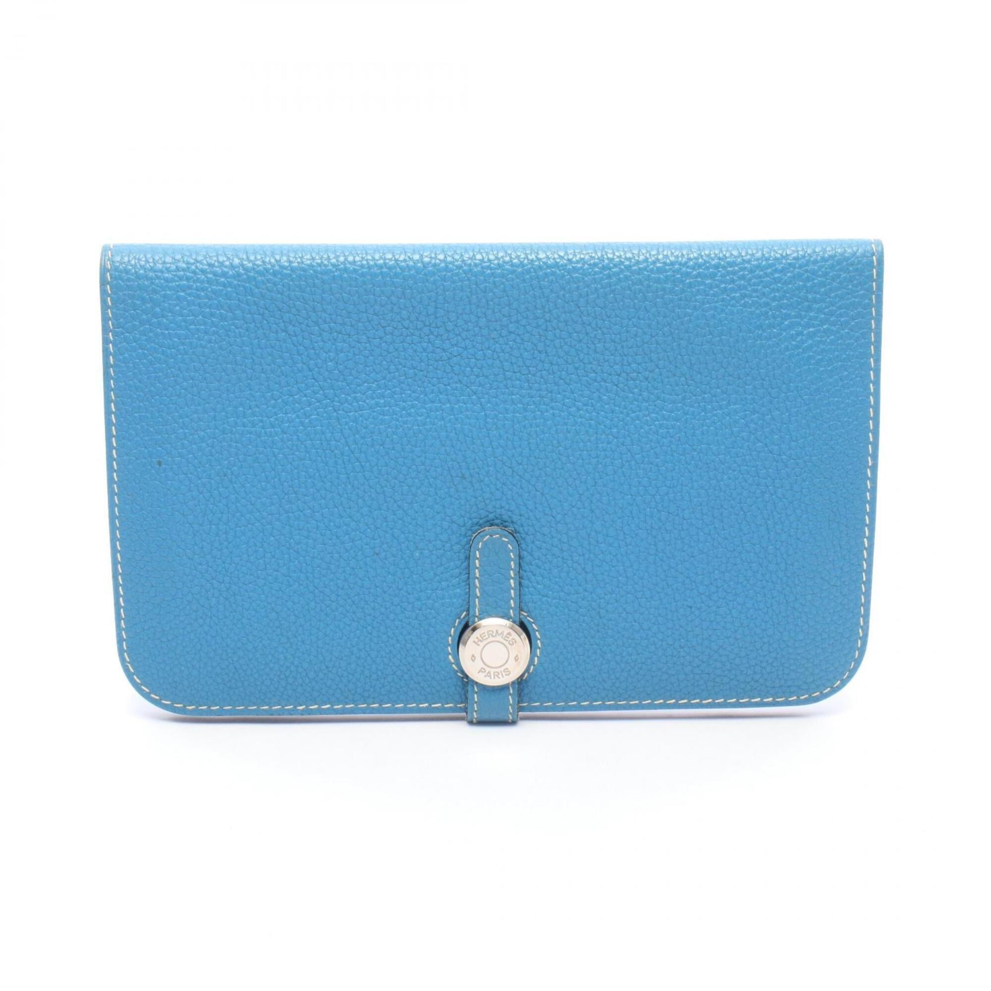 Hermes Blue Blue Jean Taurillon Clemence Leather Leather Long Wallet (Bi-Fold) (Pre-Owned)