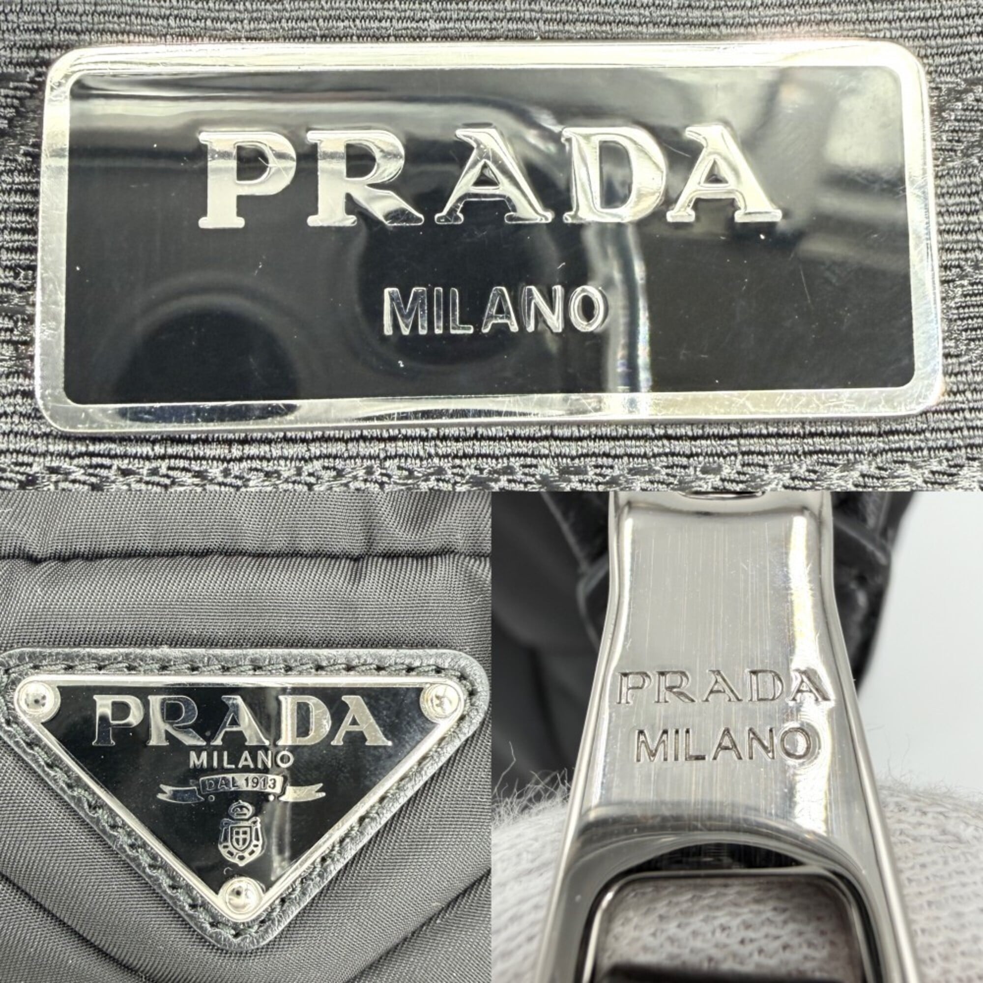 Prada Black White Nylon Handbag Pouch Shoulder Bag (Pre-Owned)