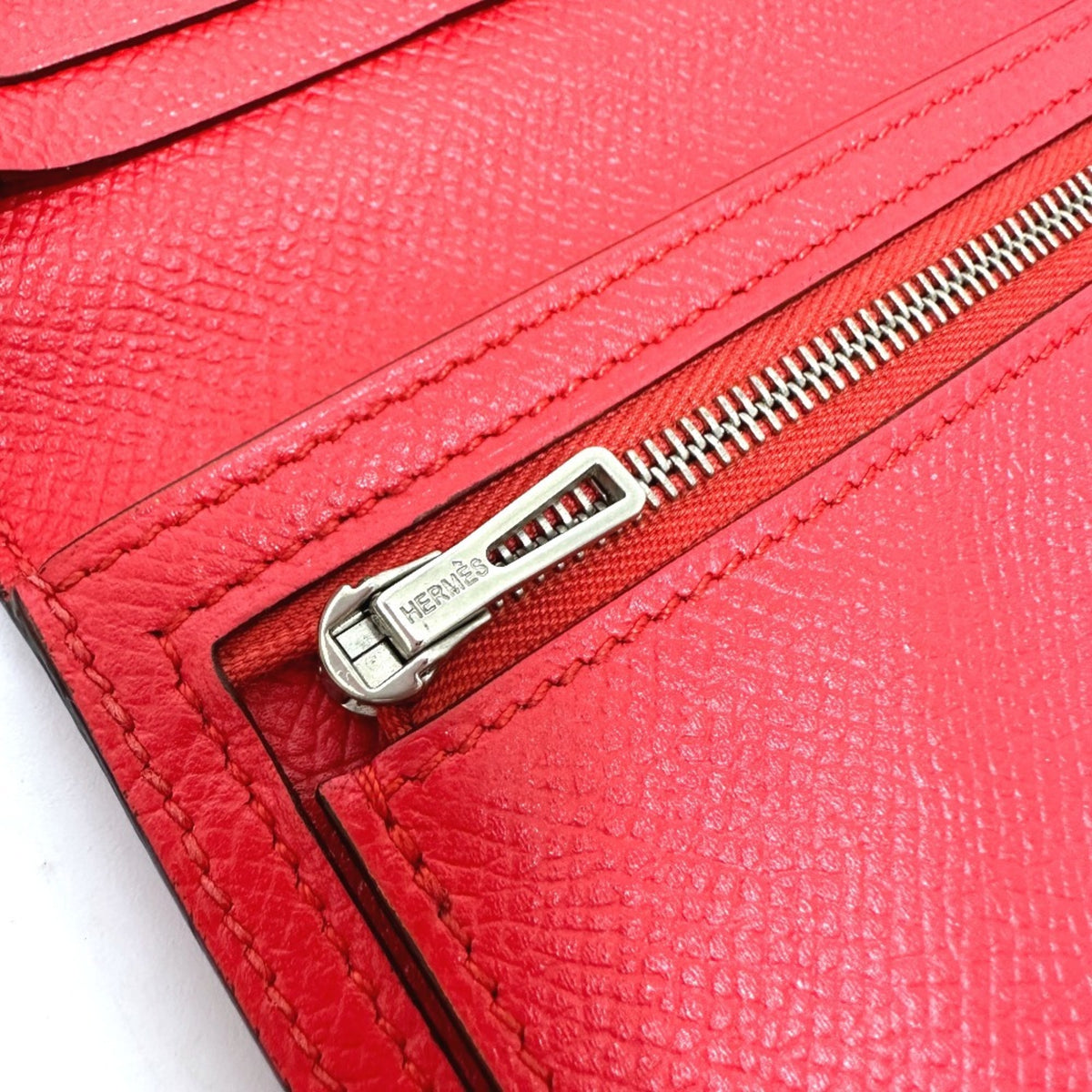 Hermes Red Color Epsom Leather Long Wallet (Bi-Fold) (Pre-Owned)