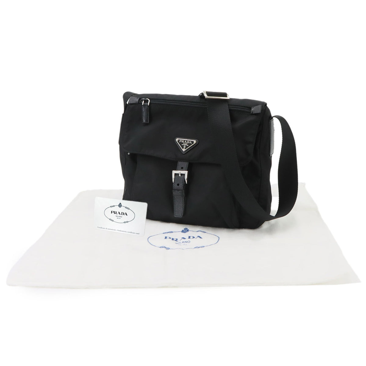 Prada Nero Nylon Saffiano Triangle Leather Shoulder Bag (Pre-Owned)