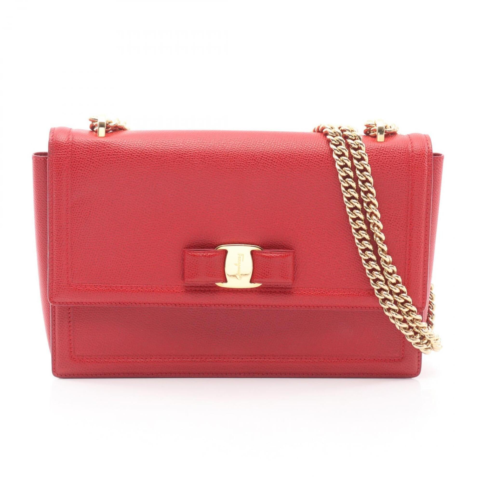 Salvatore Ferragamo Red Color Leather Handbag Shoulder Bag (Pre-Owned)