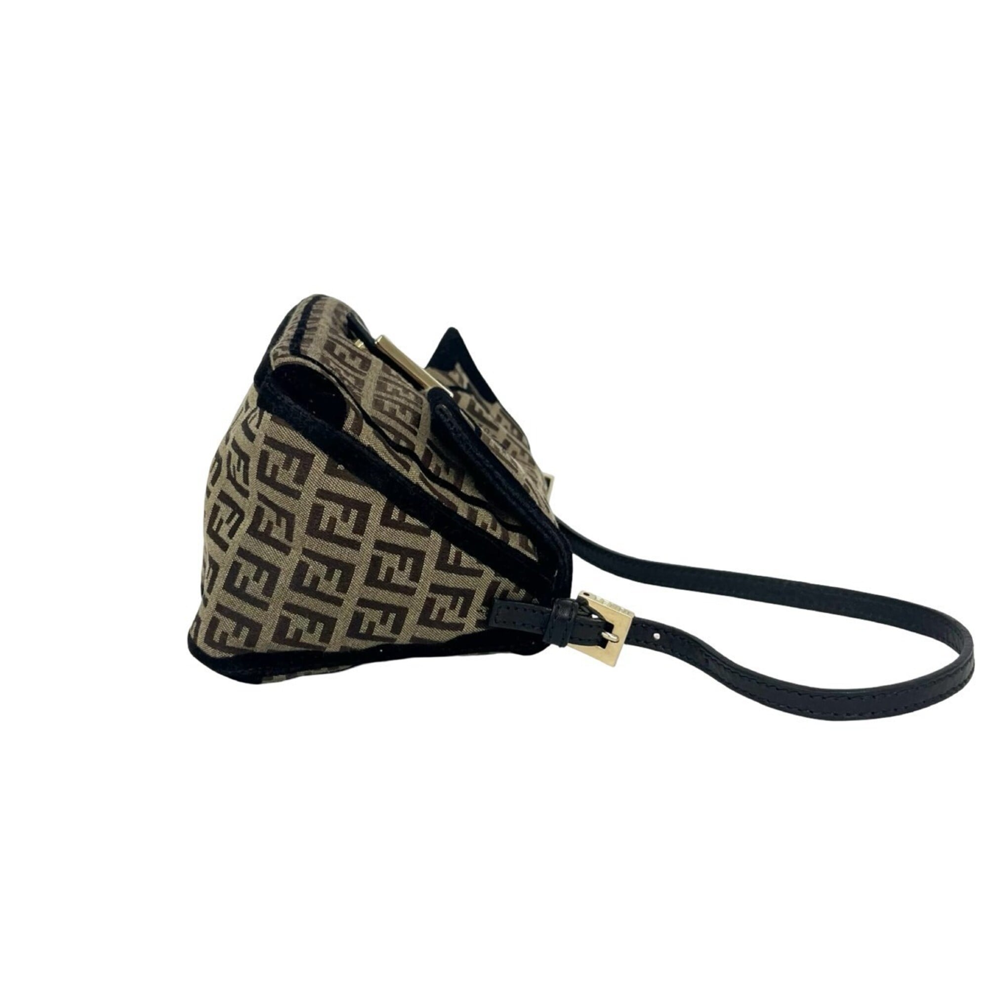 Fendi Black Brown Canvas Leather Handbag Shoulder Bag (Pre-Owned)