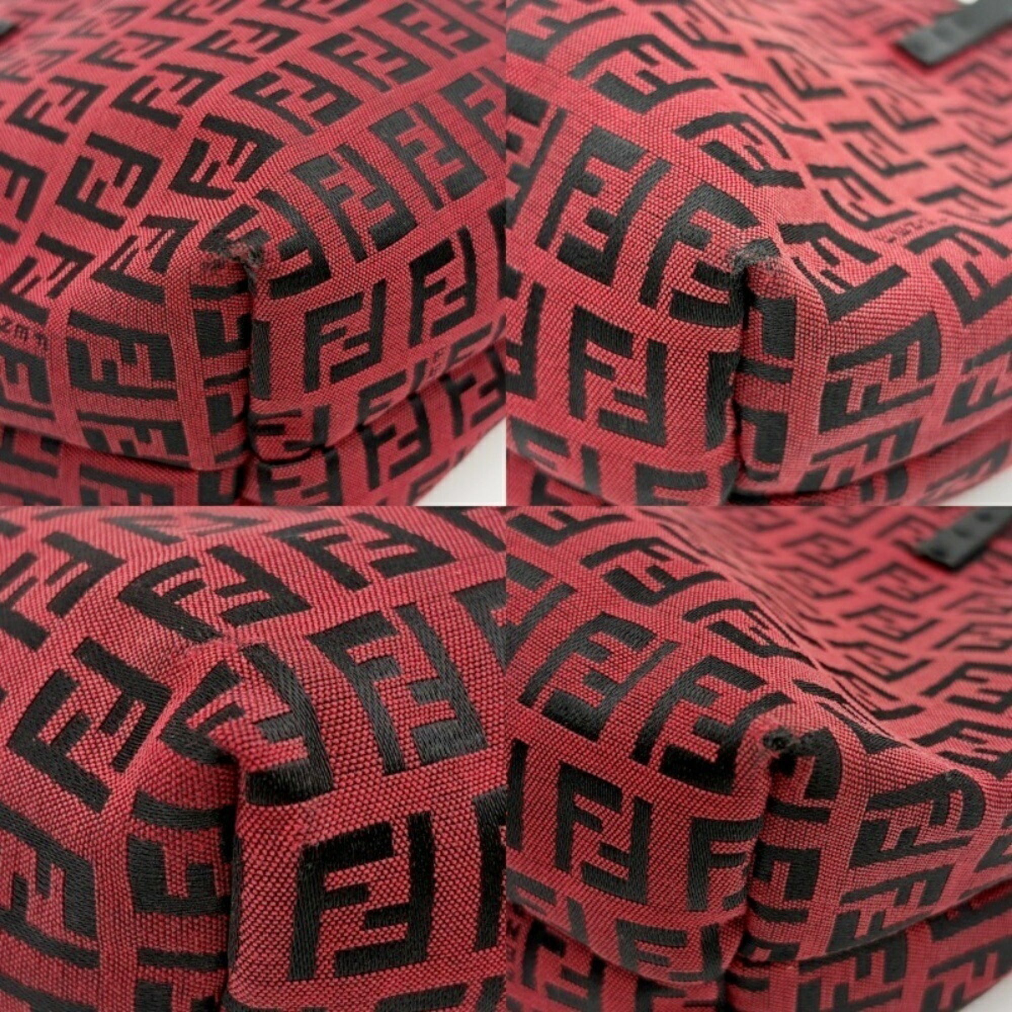 Fendi Black Red Color Canvas Leather Tote Bag (Pre-Owned)