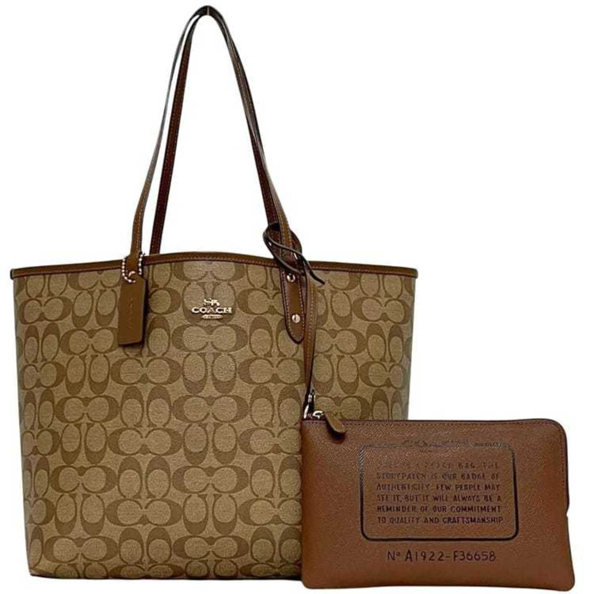 Coach Beige Brown Pvc Pouch Tote Bag (Pre-Owned)