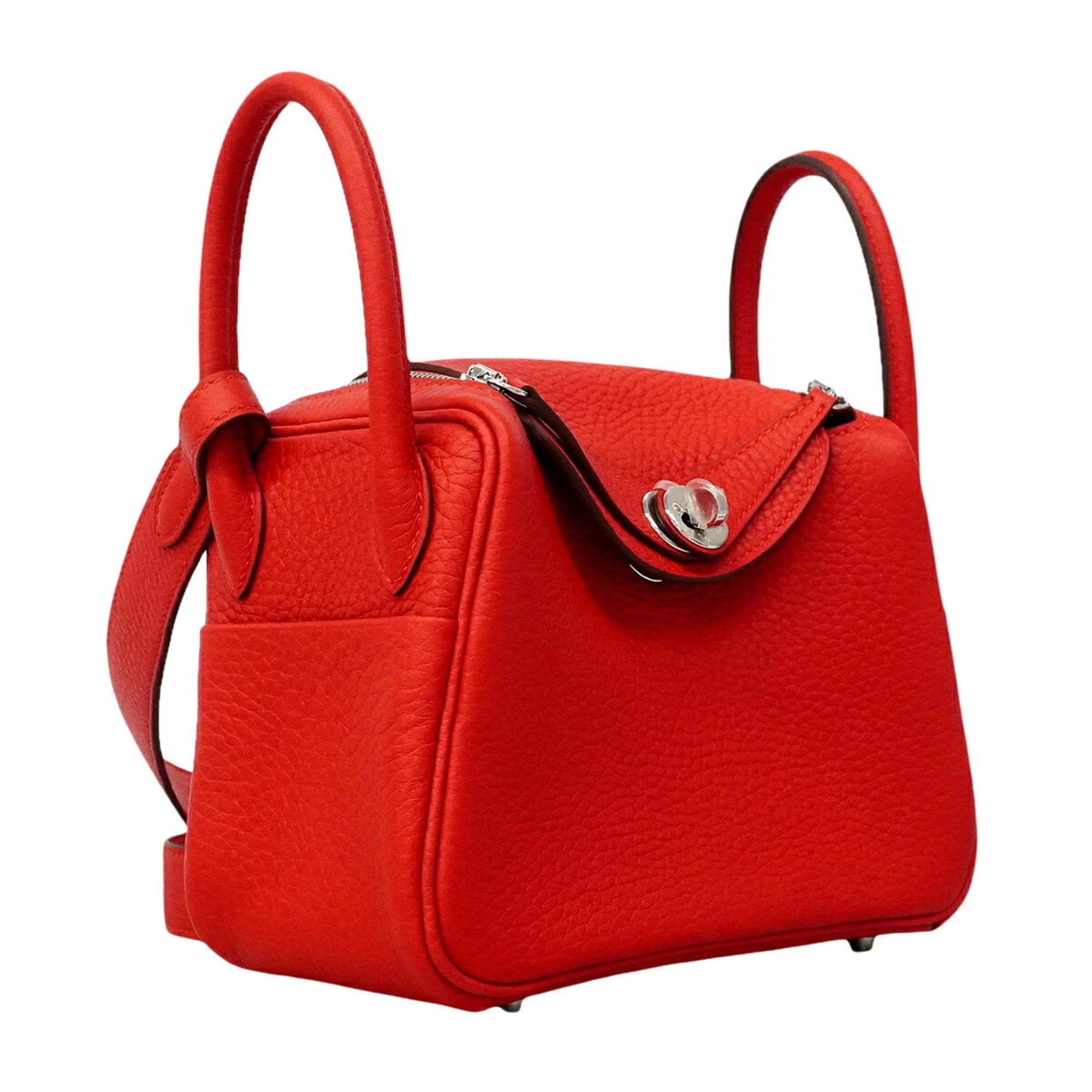 Hermes Red Color Taurillon Clemence Leather Handbag (Pre-Owned)