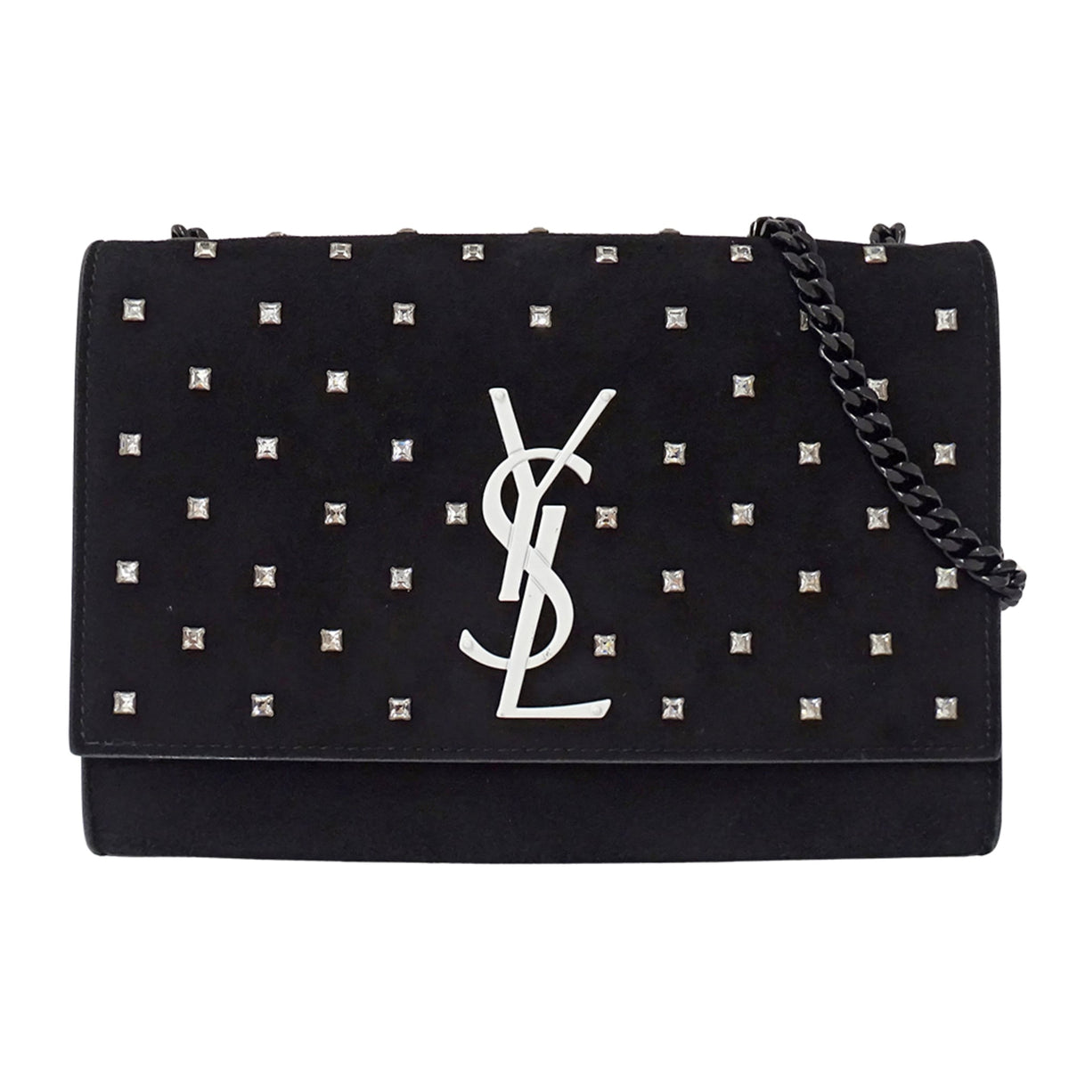 Saint Laurent Black Suede Rhinestone Handbag Shoulder Bag (Pre-Owned)