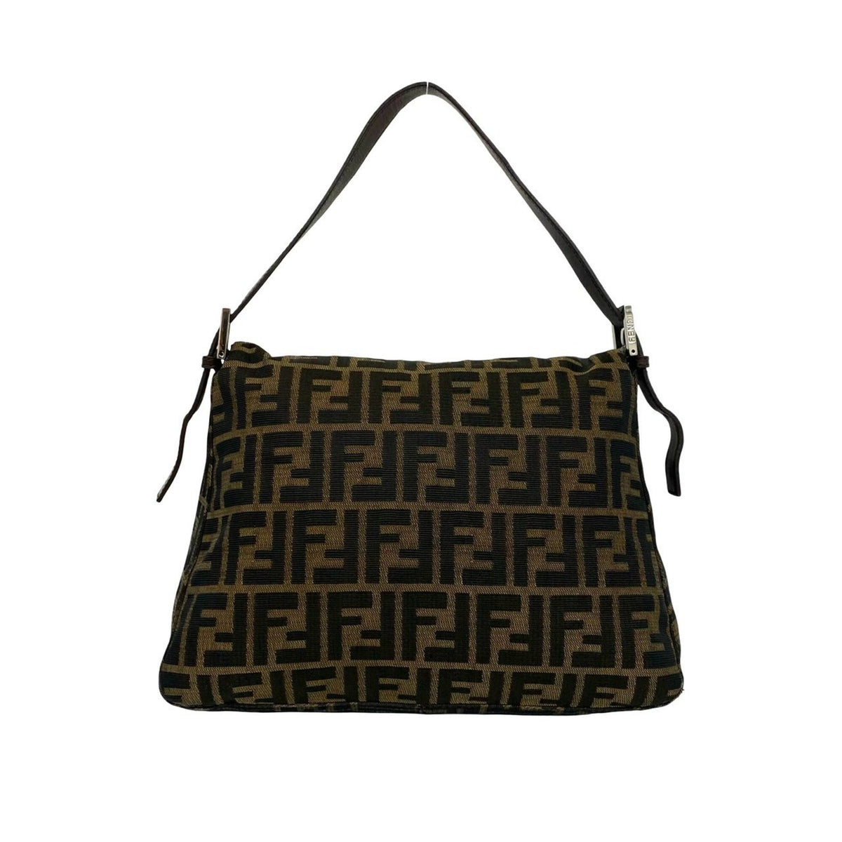 Fendi Black Brown Canvas Leather Shoulder Bag (Pre-Owned)