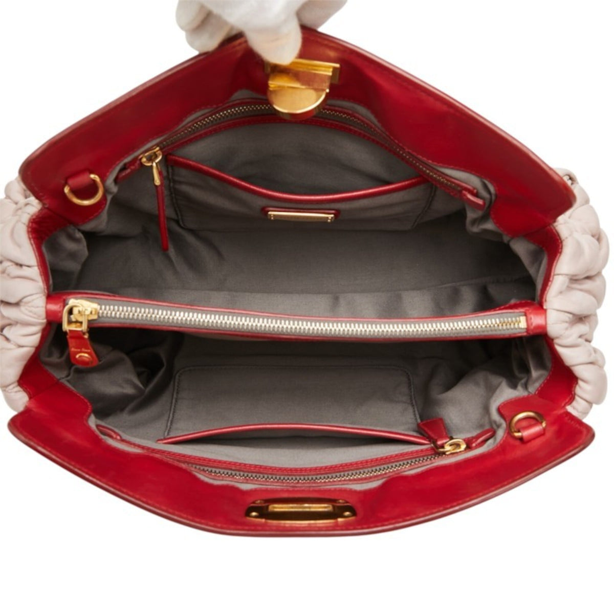 Miu Miu Matelasse Pink Beige Red Color Leather Shoulder Bag (Pre-Owned)