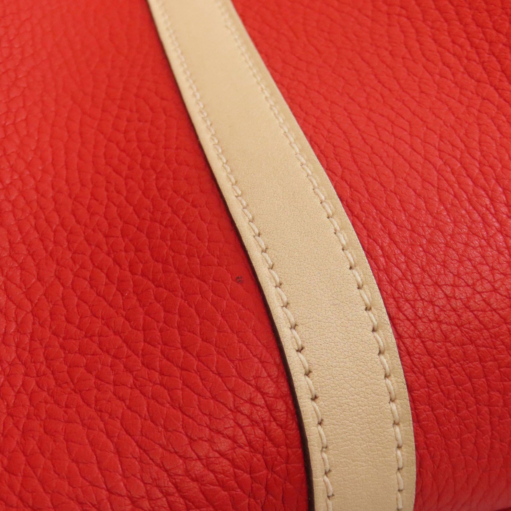 Hermes Beige Red Color Taurillon Clemence Leather Swift Leather Handbag (Pre-Owned)