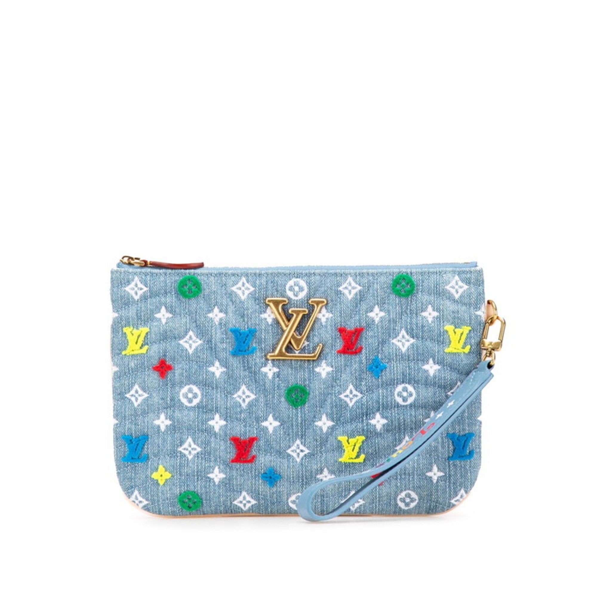 Louis Vuitton Blue Multi-Color Denim Leather Pochette Shoulder Bag (Pr