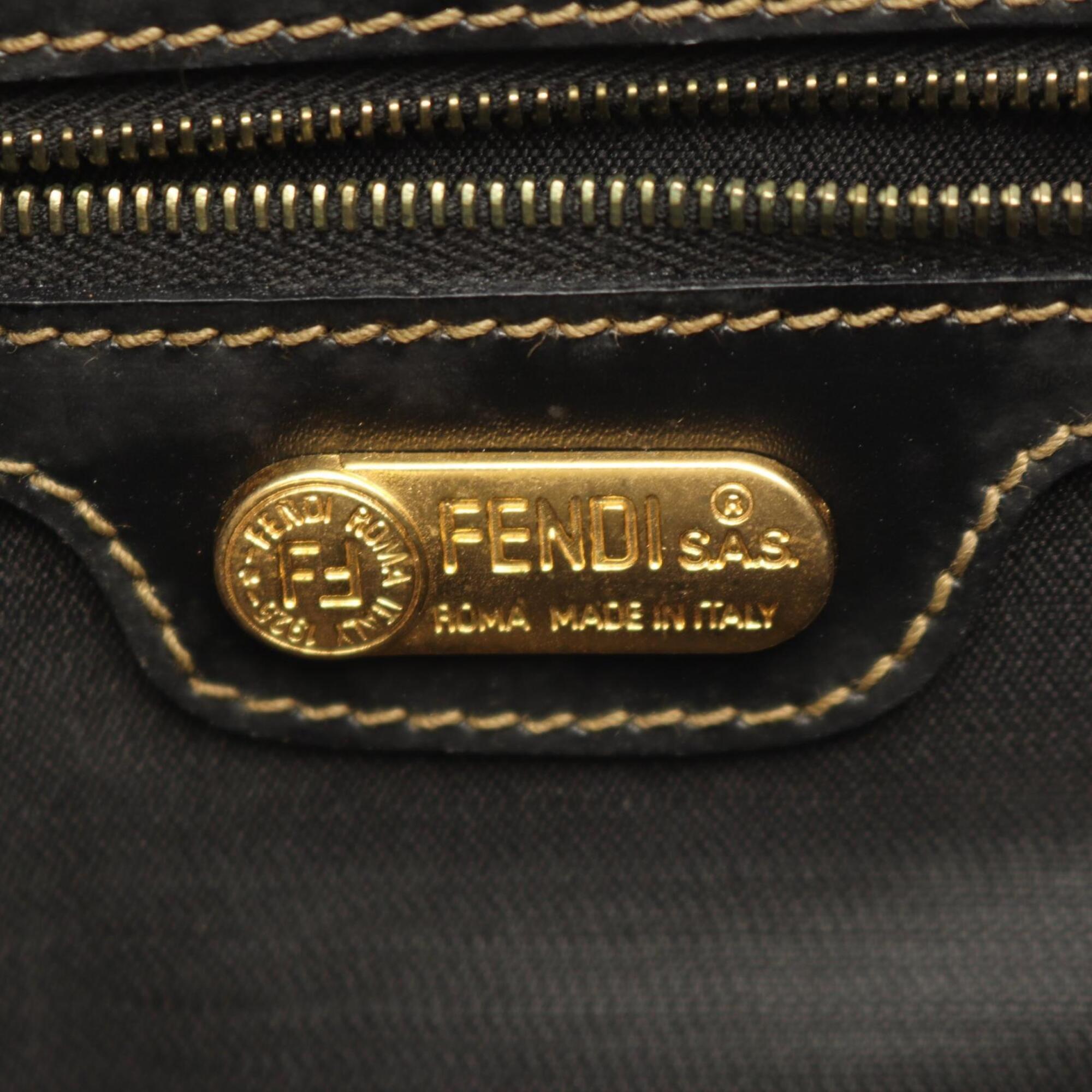 Fendi Black Brown Coated Canvas Leather Handbag Tote Bag (Pre-Owned)