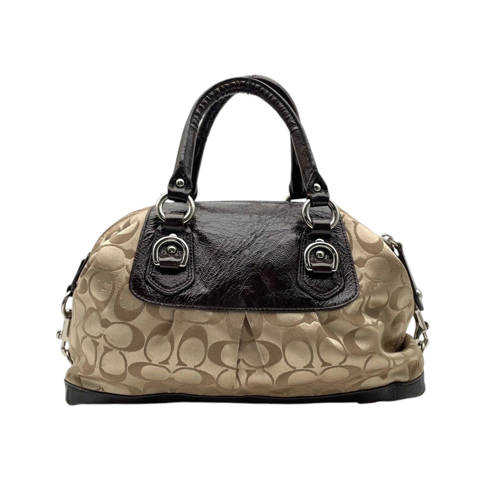 Coach Beige Brown Canvas Leather Handbag Shoulder Bag (Pre-Owned)